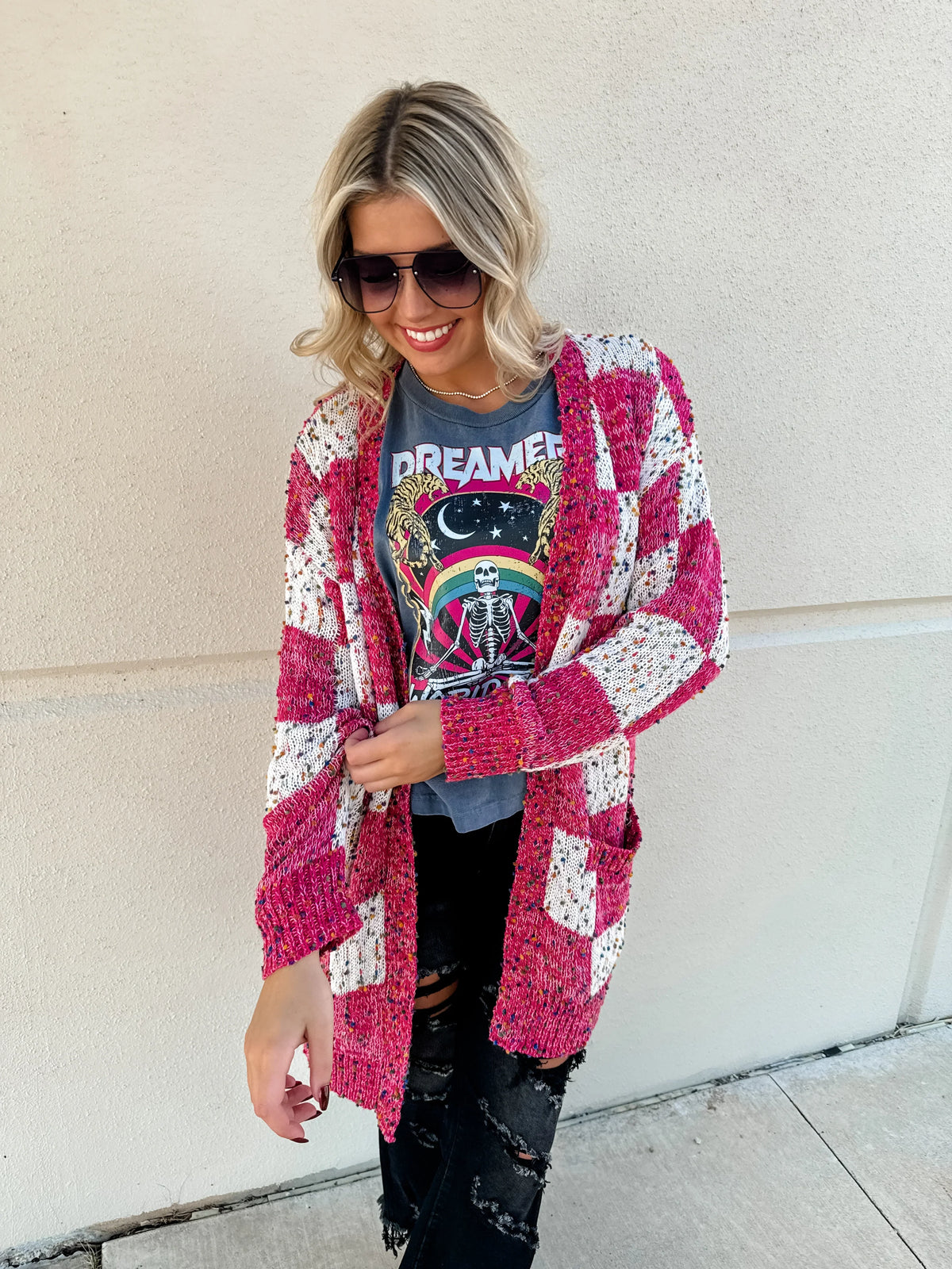 PREORDER: Checkered Miley Dot Cardigan in Four Colors-Womens-Stay Foxy Boutique, Florissant, Missouri
