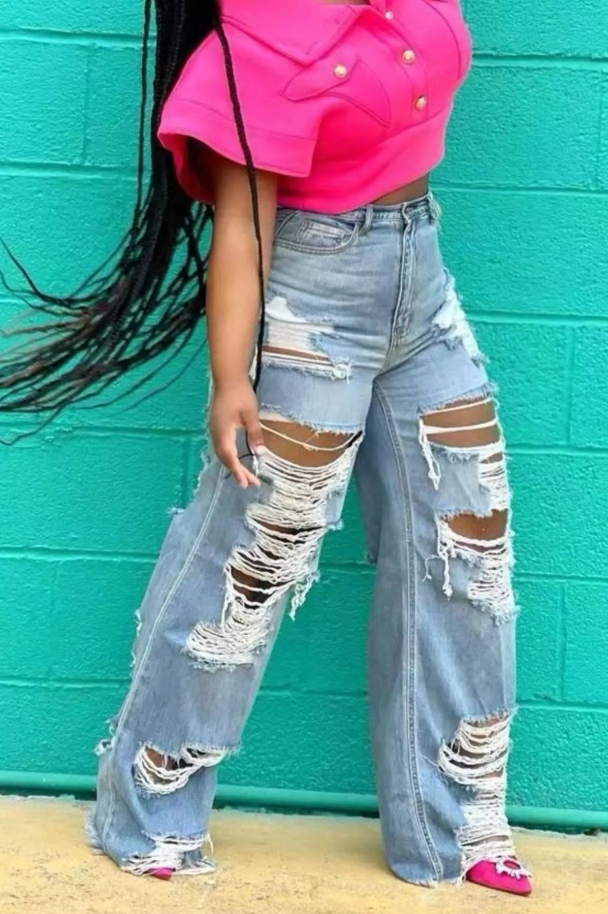 Full Size Distressed Wide Leg Jeans Plus Size-Stay Foxy Boutique, Florissant, Missouri