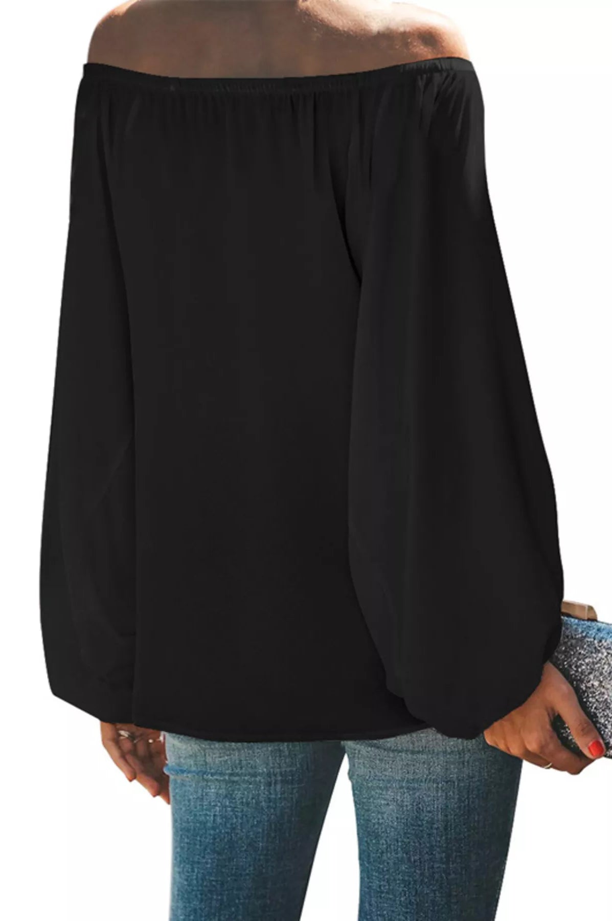 Full Size Off-Shoulder Balloon Sleeve Blouse Plus Size-Stay Foxy Boutique, Florissant, Missouri