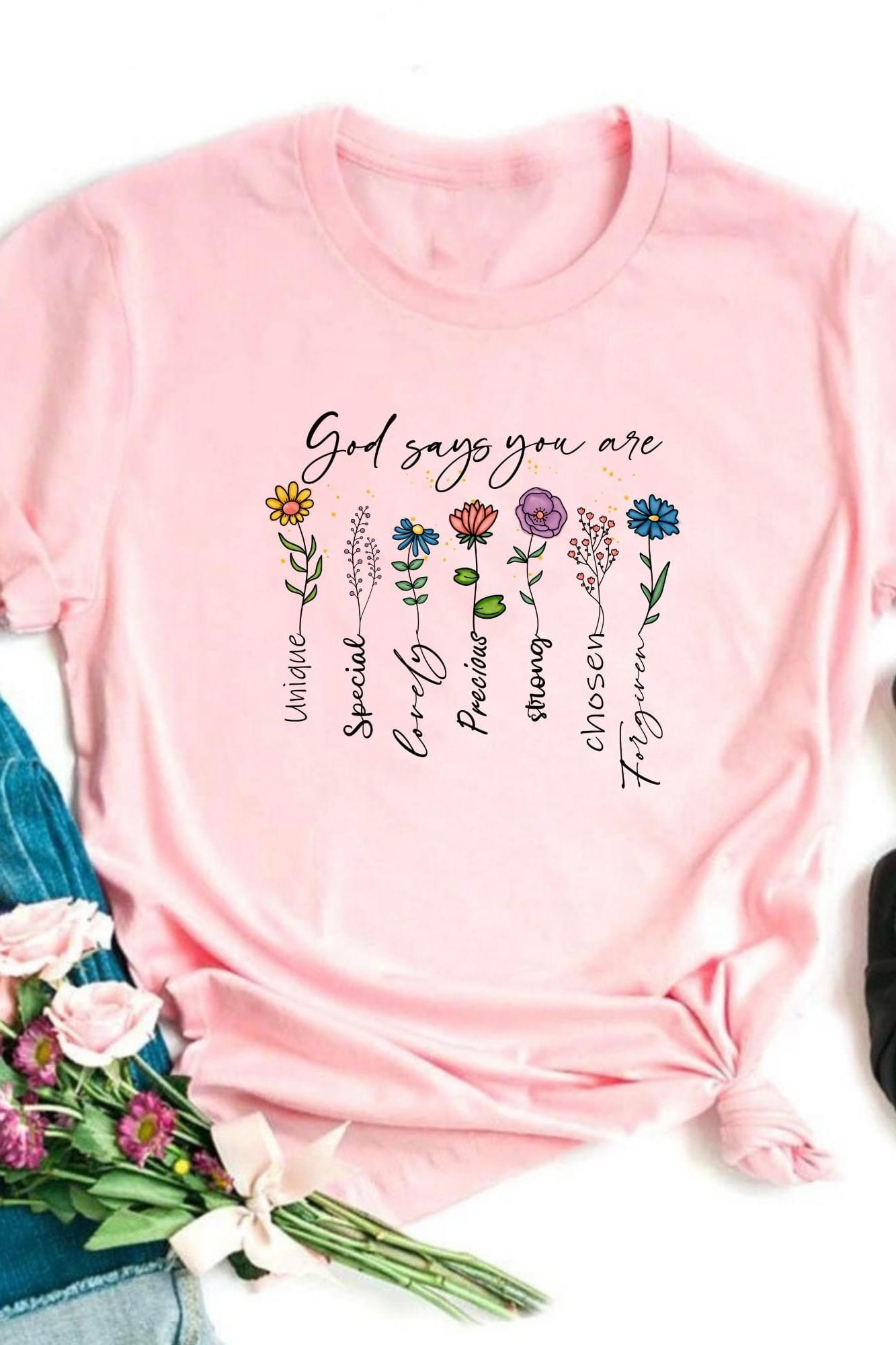 God Says Flowers Graphic T-Graphic T-Stay Foxy Boutique, Florissant, Missouri