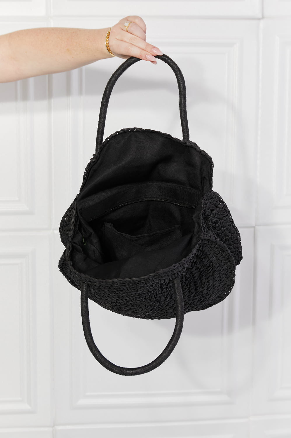 Justin Taylor Beach Date Straw Rattan Handbag in Black-Stay Foxy Boutique, Florissant, Missouri