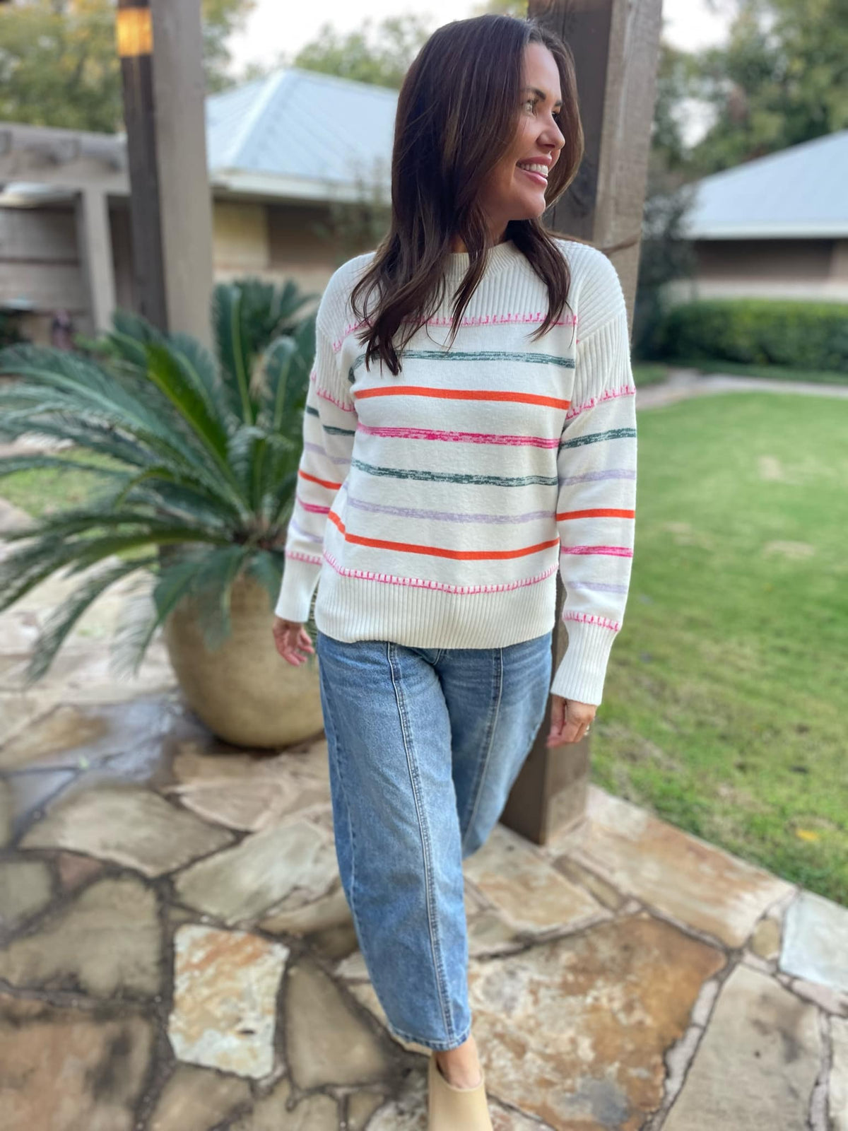 Come On Get Happy Striped Sweater in Two Colors-Womens-Stay Foxy Boutique, Florissant, Missouri