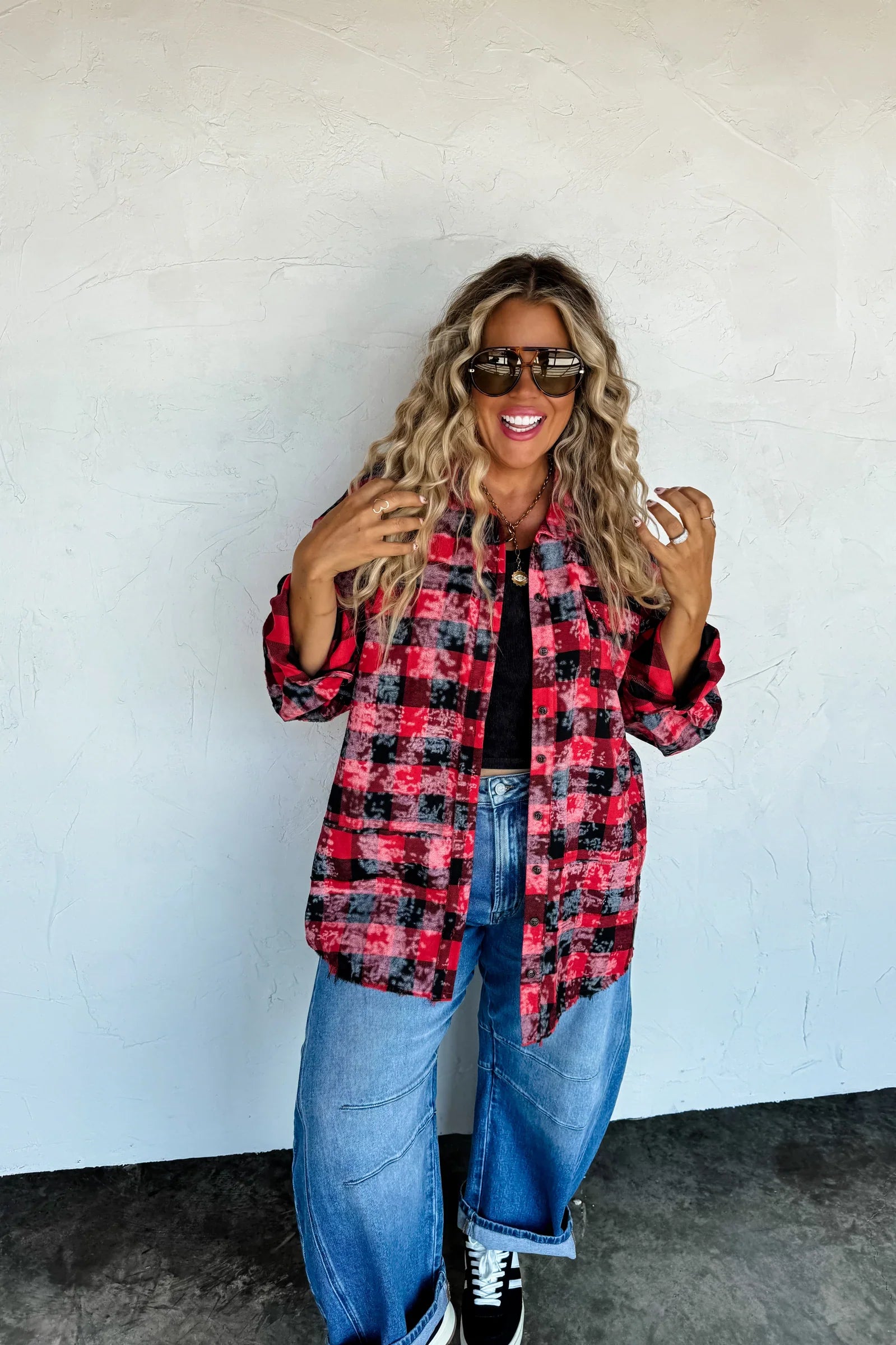 PREORDER: Juniper Bleached Plaid Top-Womens-Stay Foxy Boutique, Florissant, Missouri