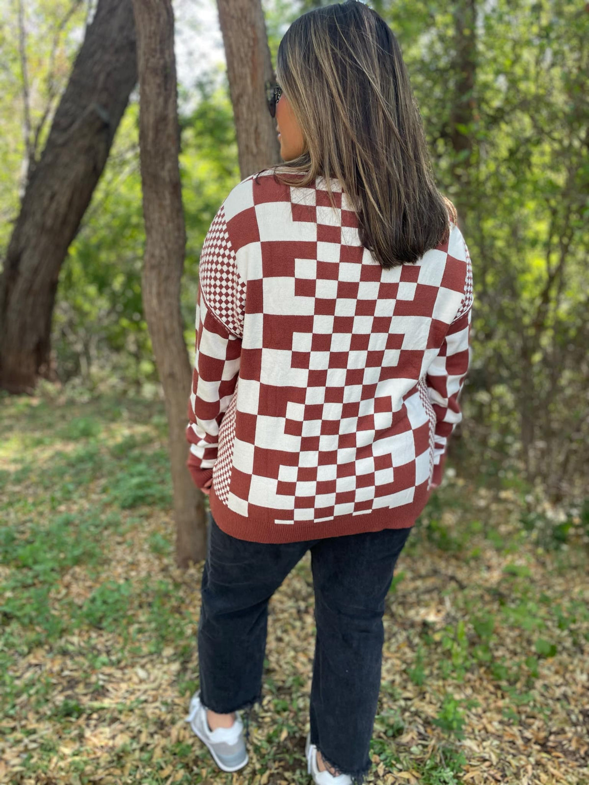 All Checkered Out Sweater in Four Colors-Womens-Stay Foxy Boutique, Florissant, Missouri