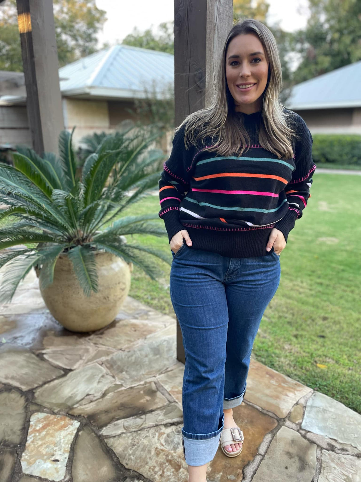 Come On Get Happy Striped Sweater in Two Colors-Womens-Stay Foxy Boutique, Florissant, Missouri