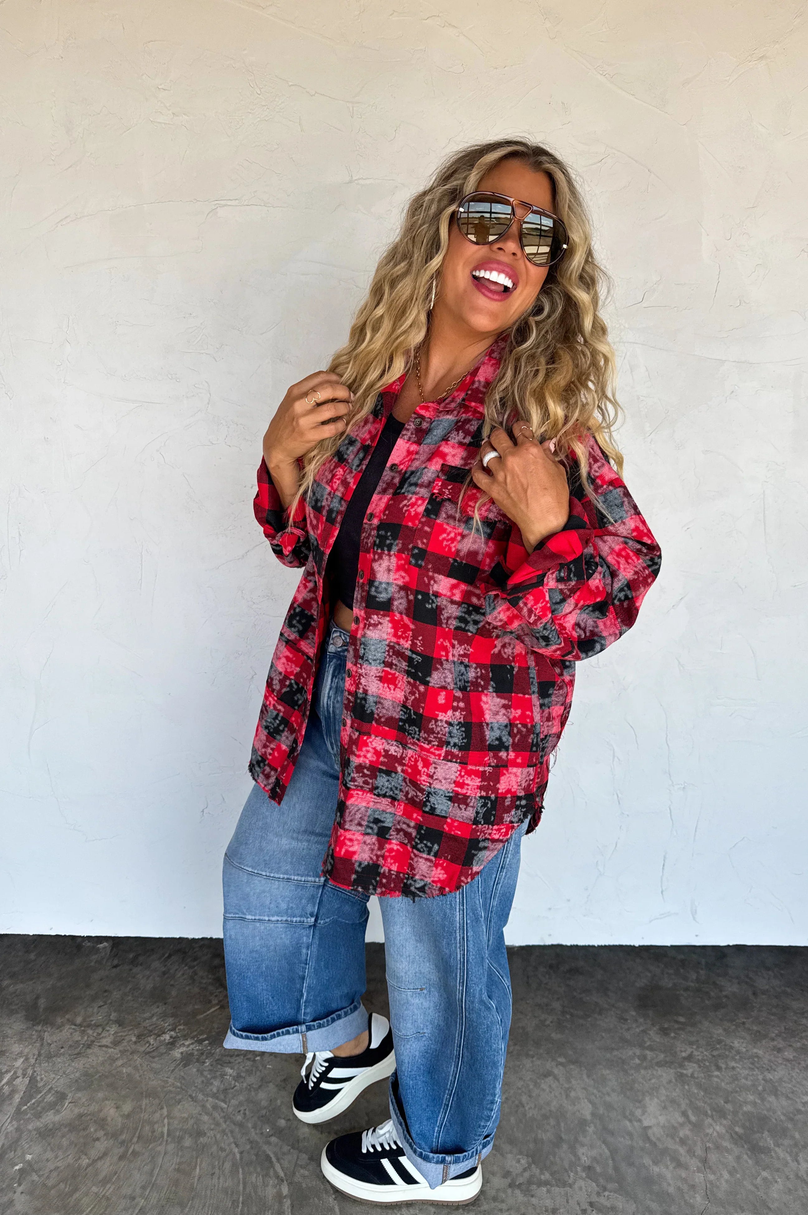 PREORDER: Juniper Bleached Plaid Top-Womens-Stay Foxy Boutique, Florissant, Missouri