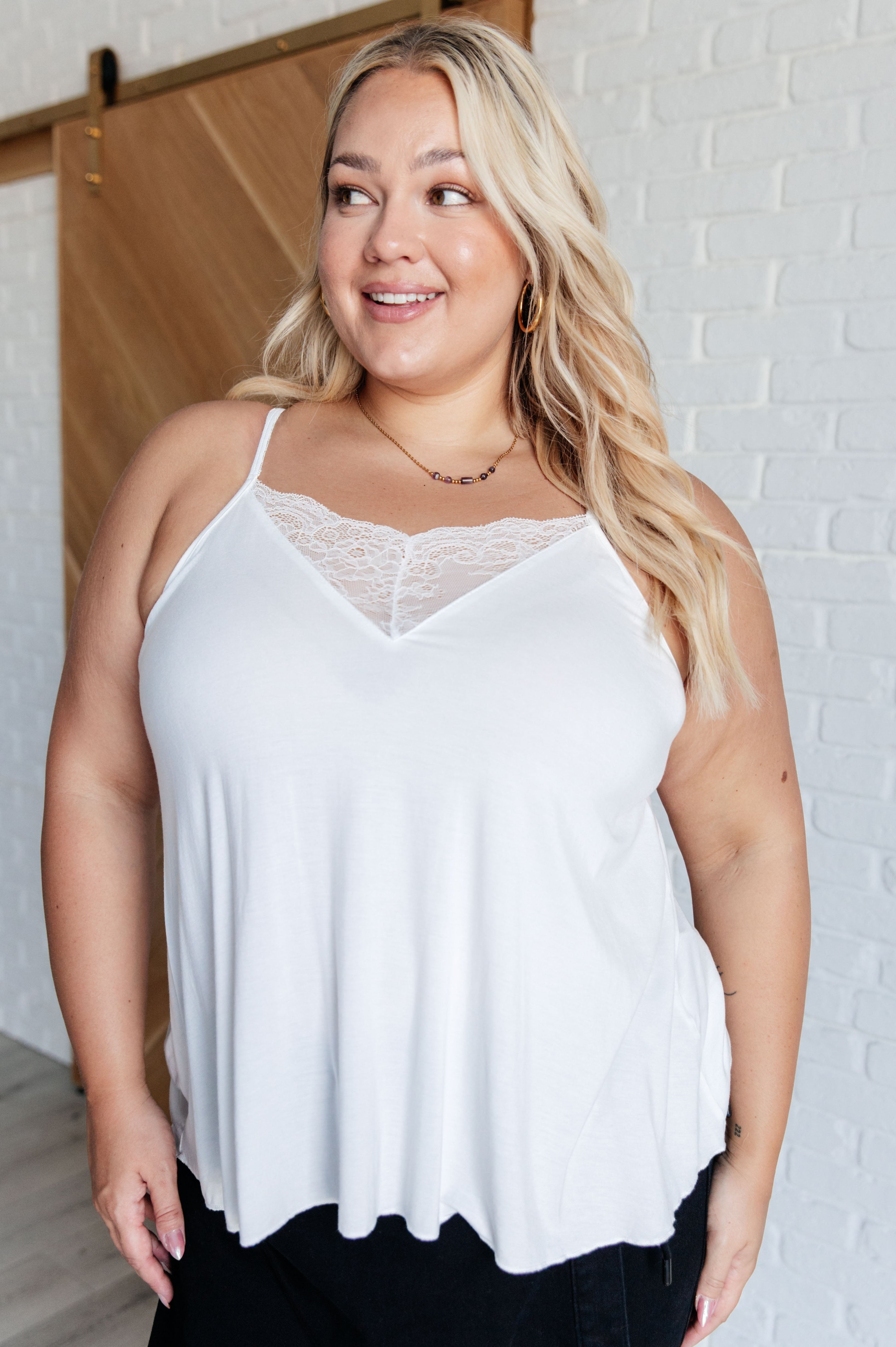 A Gleam in Her Eyes Lace Detail Cami in Ivory-Tops-Stay Foxy Boutique, Florissant, Missouri