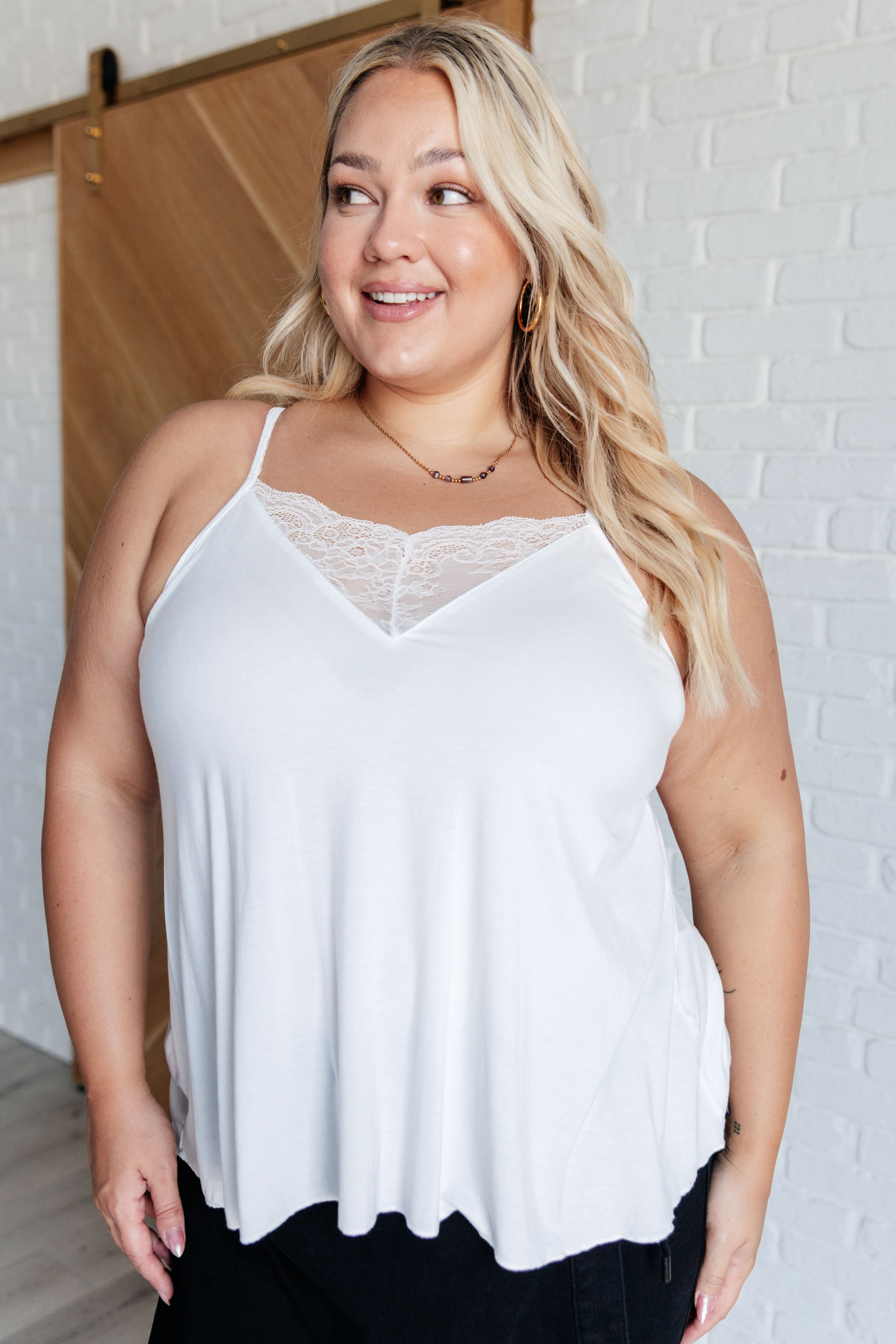 A Gleam in Her Eyes Lace Detail Cami in Ivory-Tops-Stay Foxy Boutique, Florissant, Missouri