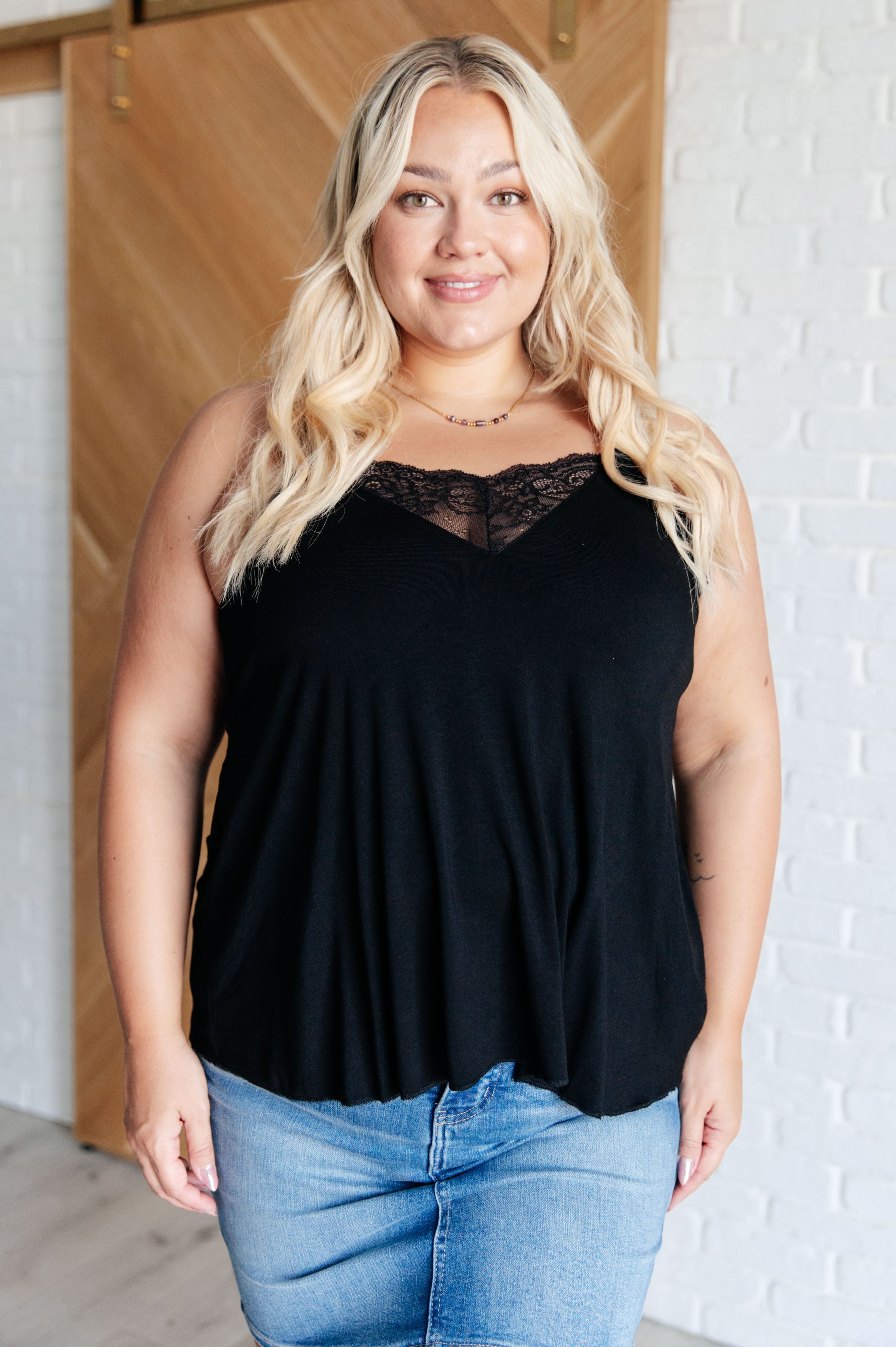 A Gleam in Her Eyes Lace Detail Cami in Black-Tops-Stay Foxy Boutique, Florissant, Missouri