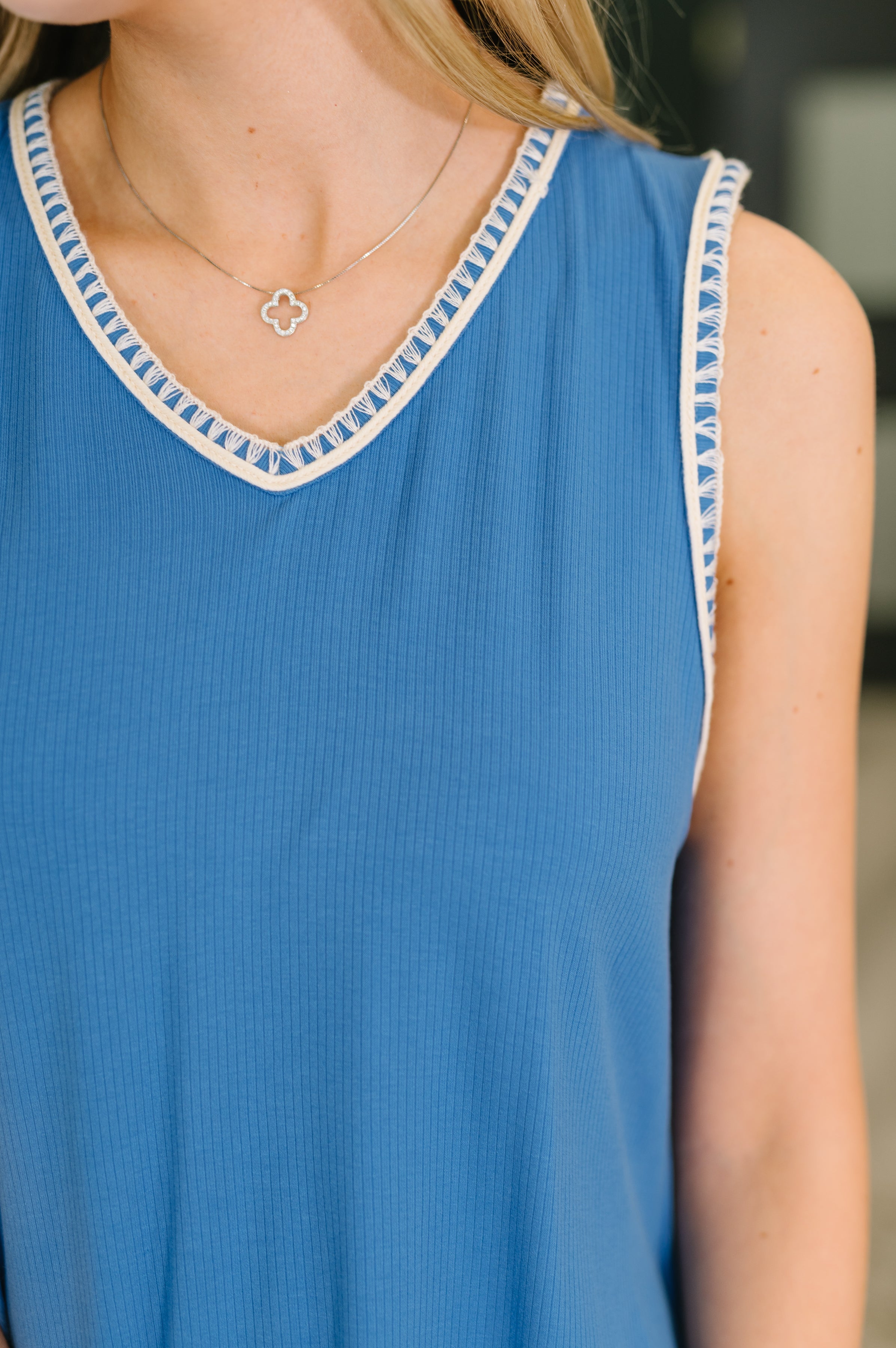 Airloom Trim Detail Mini Tank Dress in Ocean Blue-Womens-Stay Foxy Boutique, Florissant, Missouri
