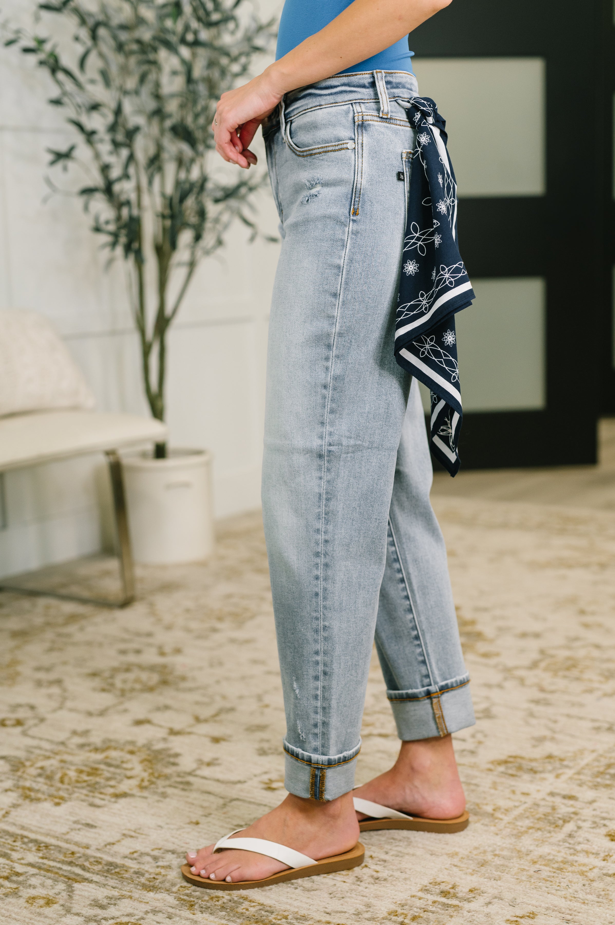 Alex Mid Rise Boyfriend Jean with Bandana Loop-Womens-Stay Foxy Boutique, Florissant, Missouri
