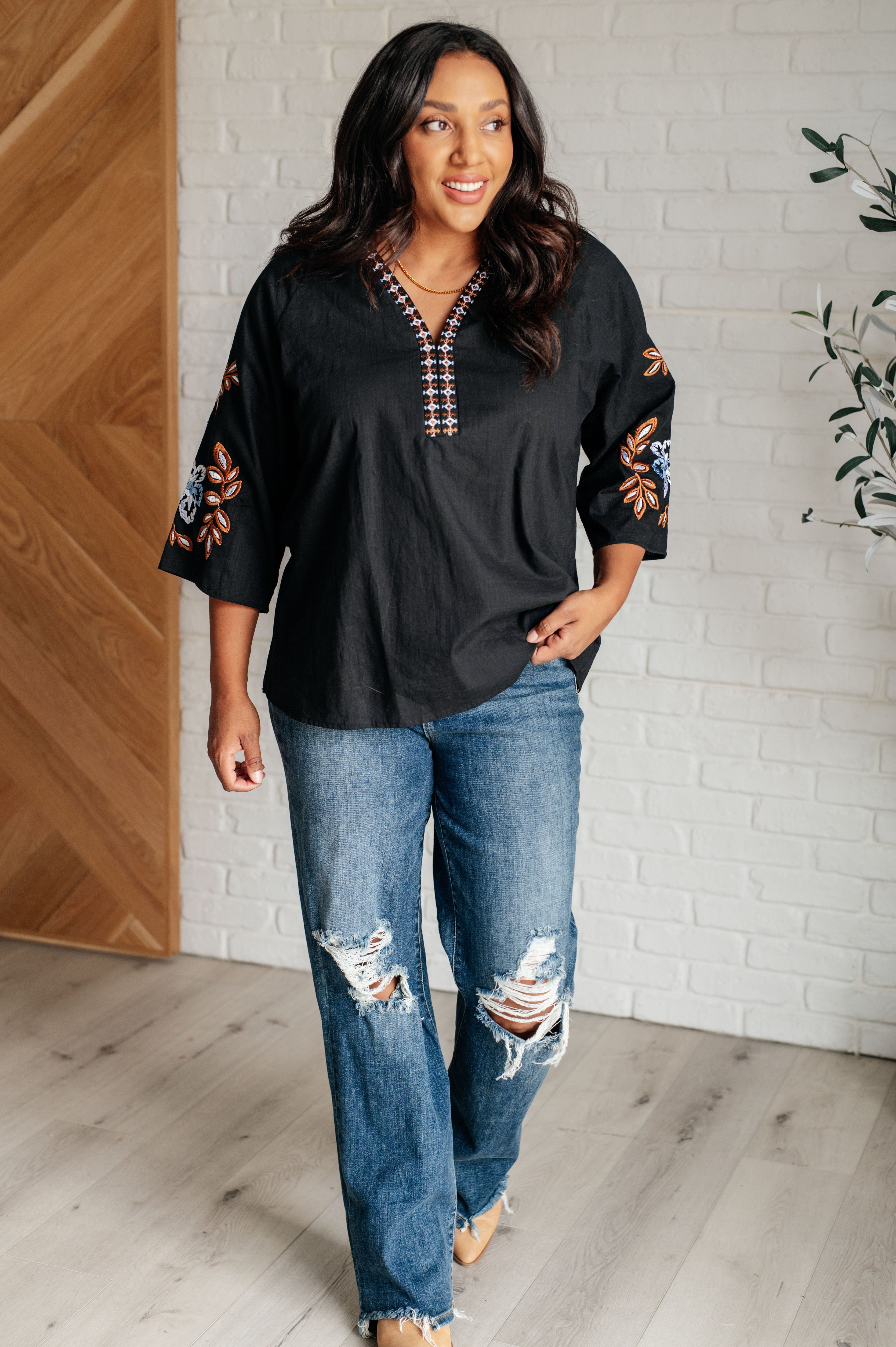 All In Me Embroidered V-Neck Blouse-Blouses-Stay Foxy Boutique, Florissant, Missouri