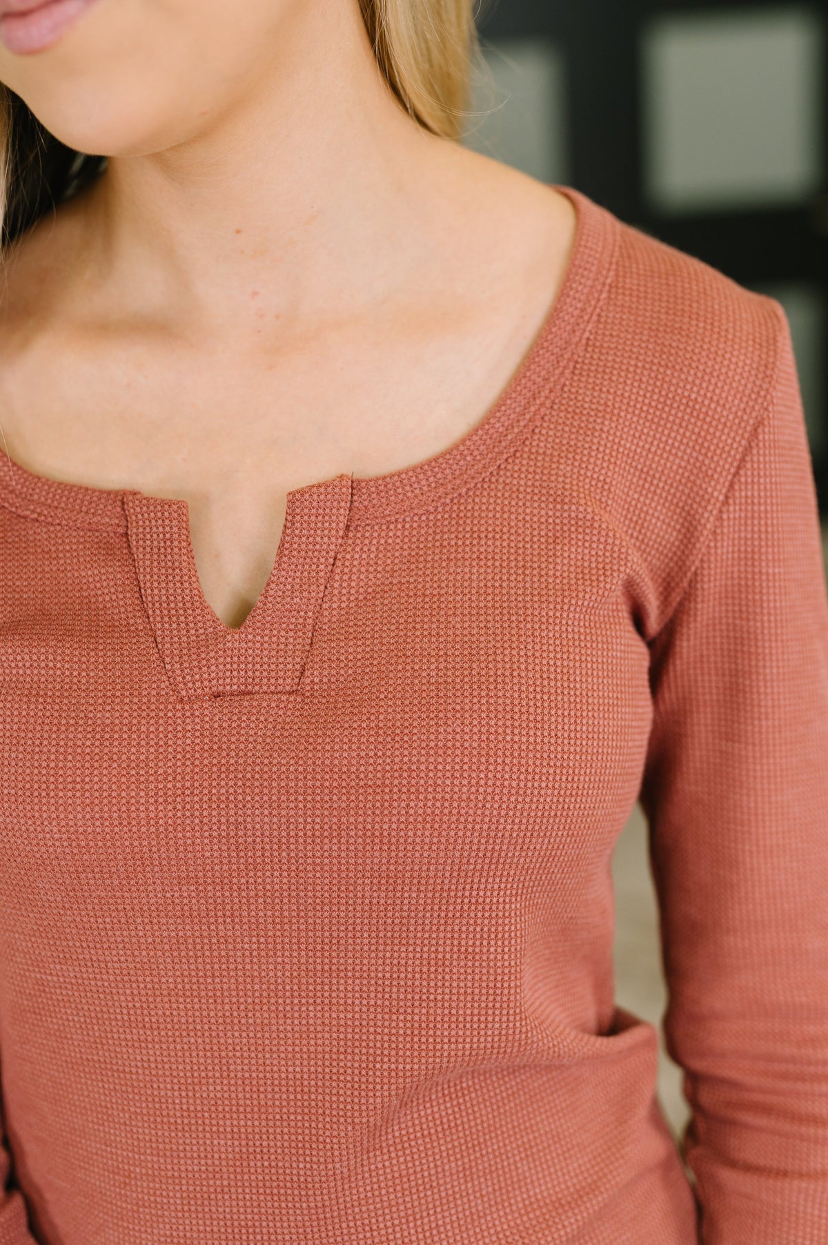All That I Know Split Neck Top in Marsala-Womens-Stay Foxy Boutique, Florissant, Missouri