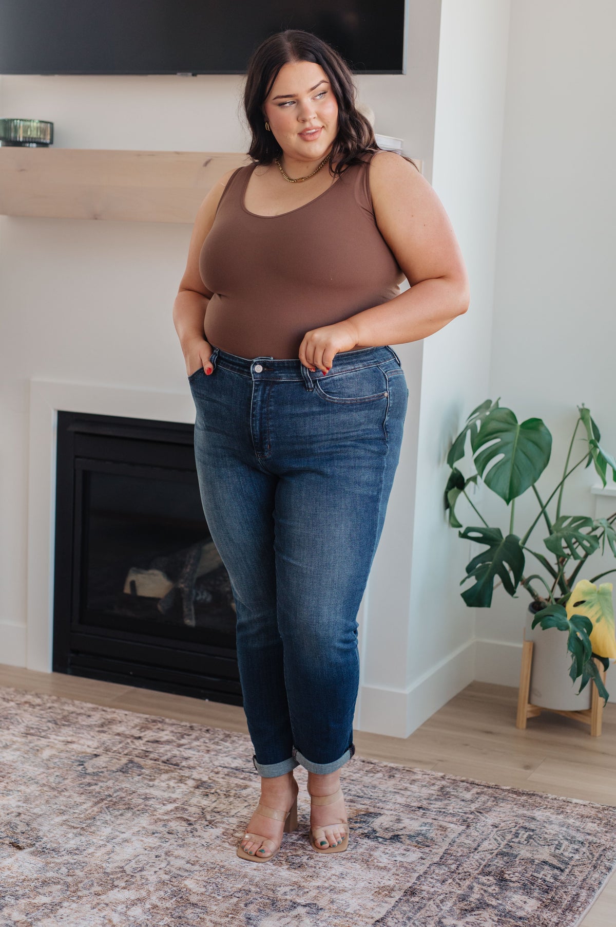 Amber Cuffed Slim Fit Dark Wash Jeans-Womens-Stay Foxy Boutique, Florissant, Missouri