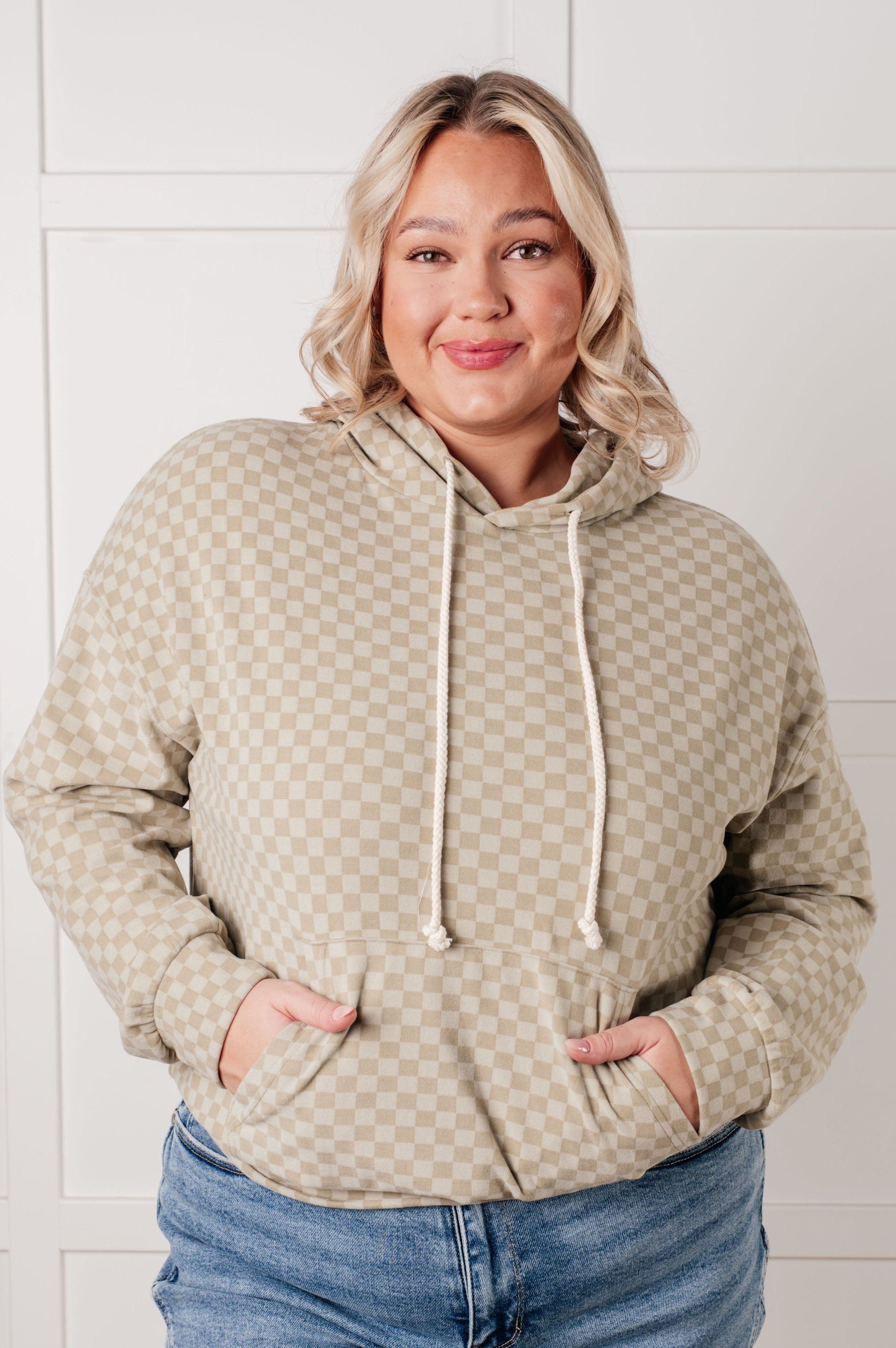 Ask Me Out Checkered Hoodie in Sage-Tops-Stay Foxy Boutique, Florissant, Missouri