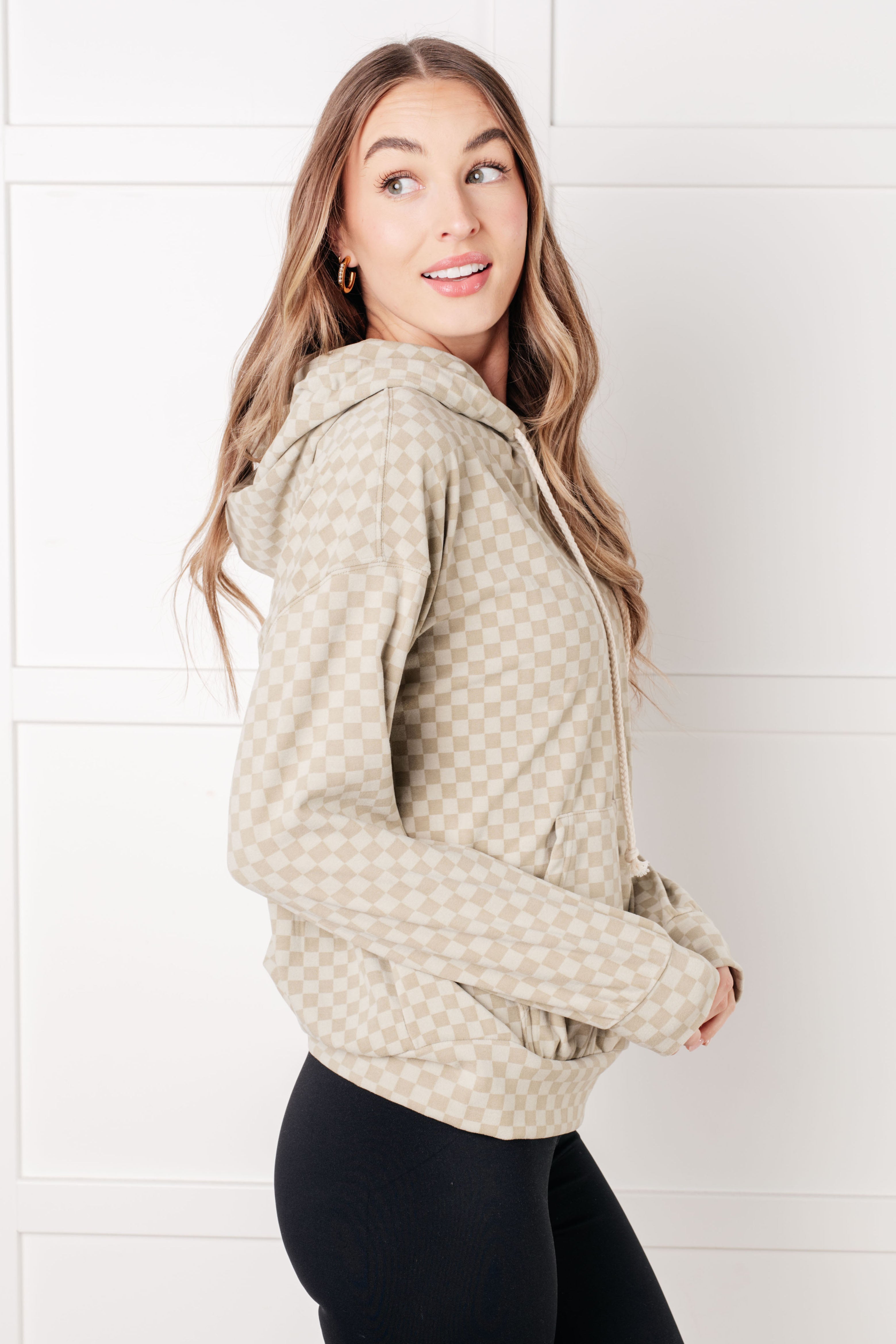 Ask Me Out Checkered Hoodie in Sage-Tops-Stay Foxy Boutique, Florissant, Missouri