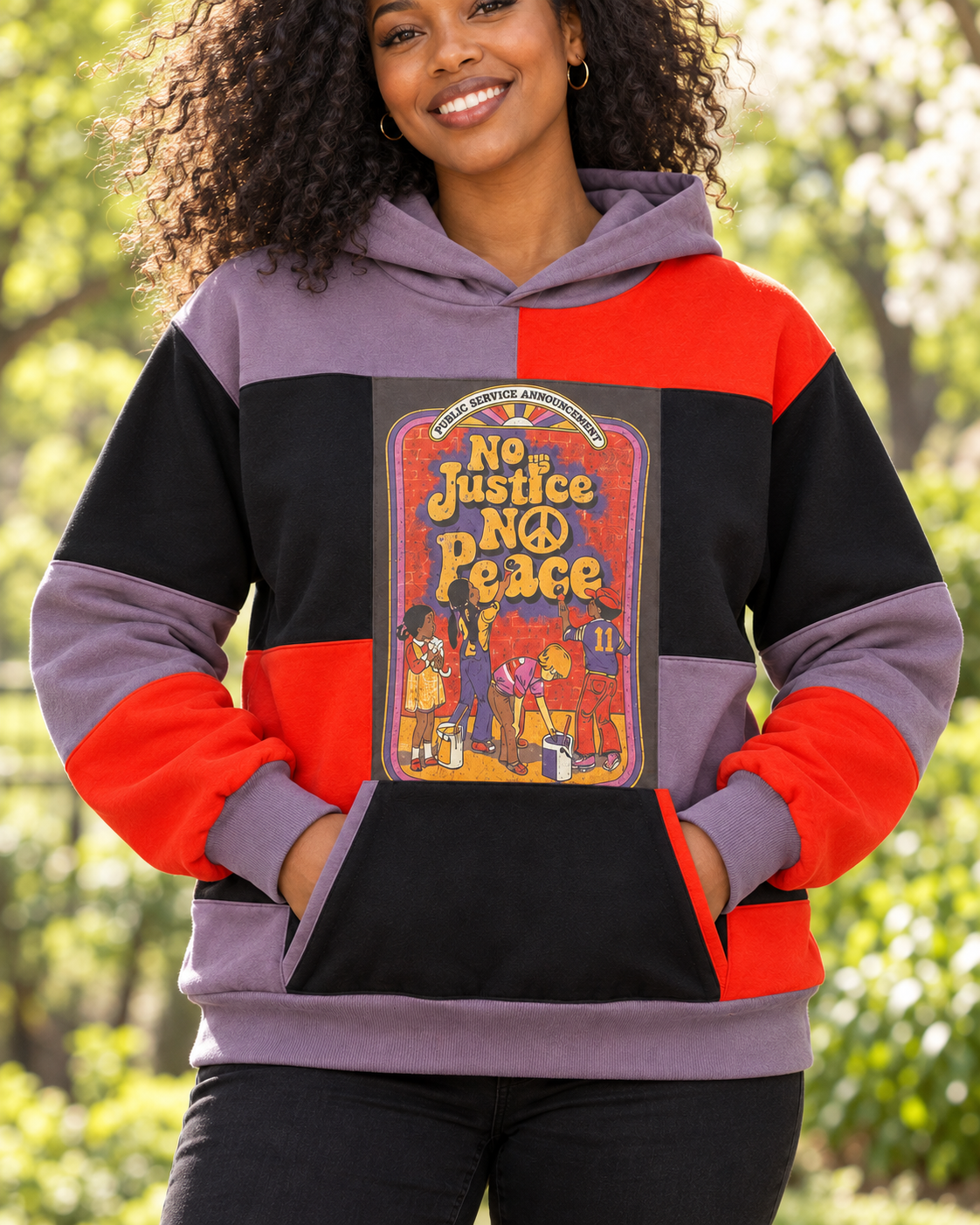 No Justice Patchwork Hoodie | STAY Bold 2 Scoops-Stay Foxy Boutique, Florissant, Missouri