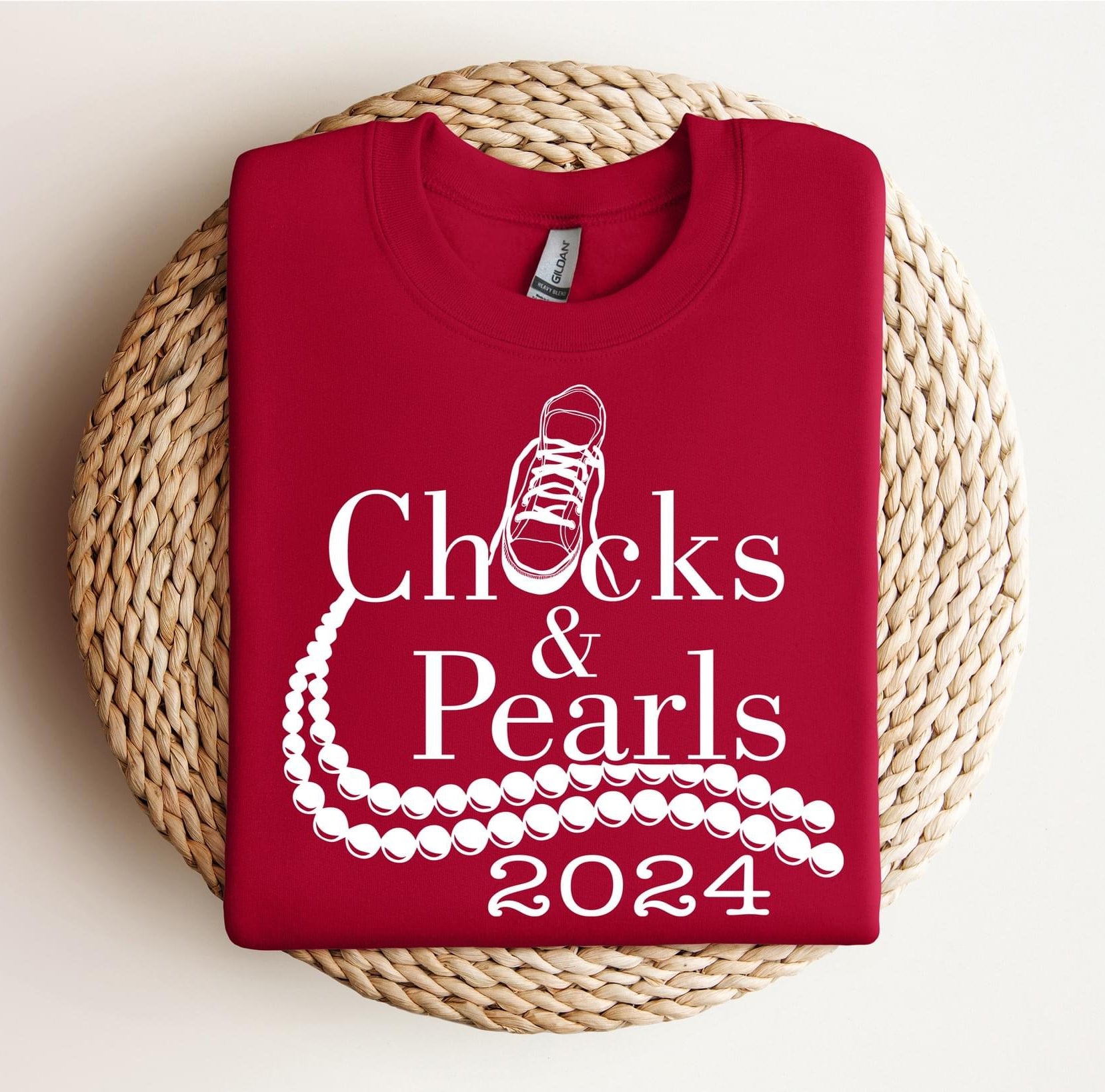 Chucks and Pearls White Graphic T shirt-Graphic T-Stay Foxy Boutique, Florissant, Missouri