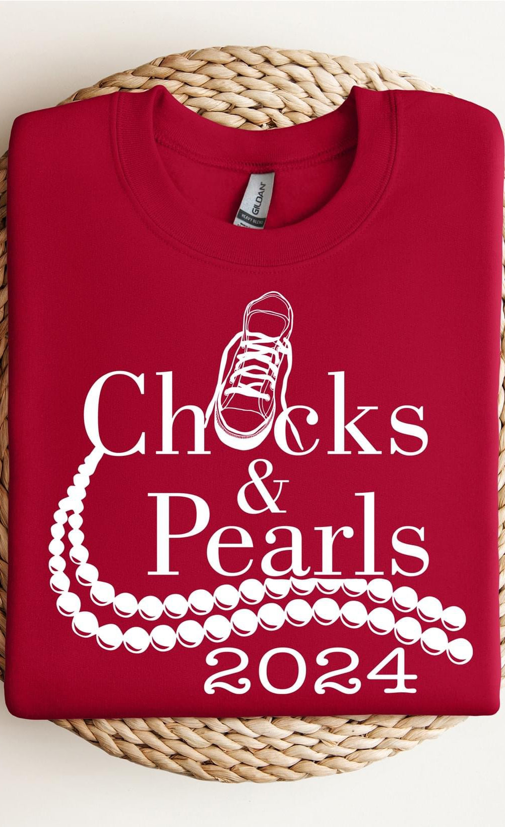 Chucks and Pearls White Graphic T shirt-Graphic T-Stay Foxy Boutique, Florissant, Missouri
