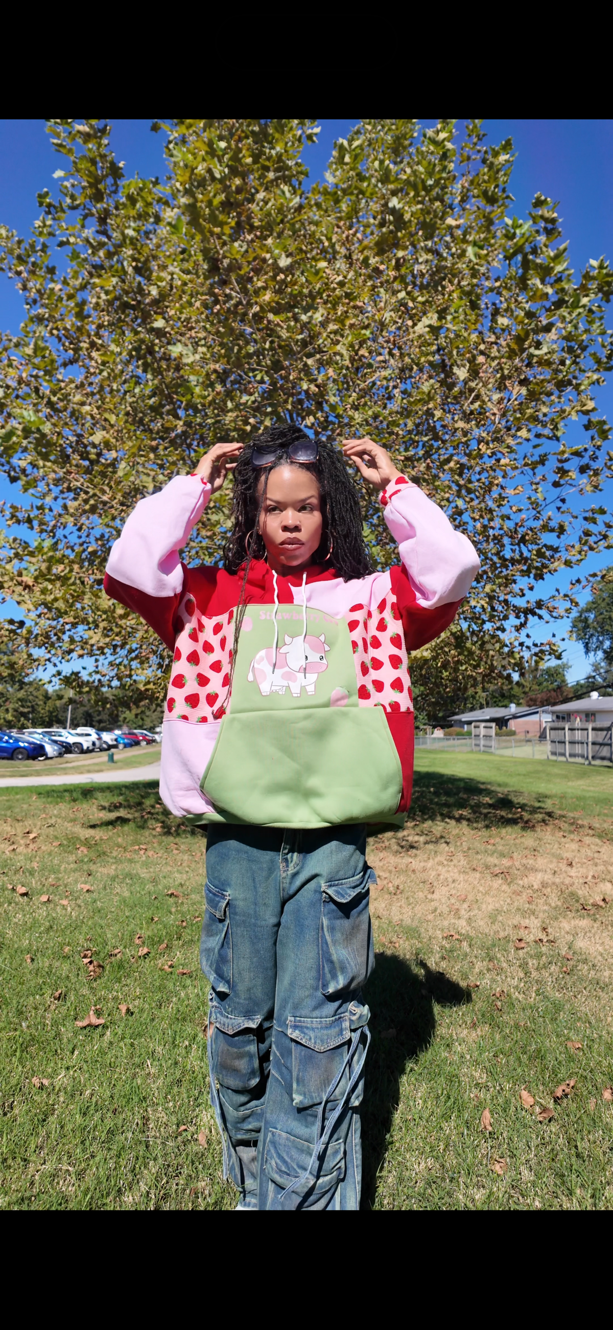 Strawberry Cow Patchwork Hoodie | STAY Bold 2 Scoops-Stay Foxy Boutique, Florissant, Missouri