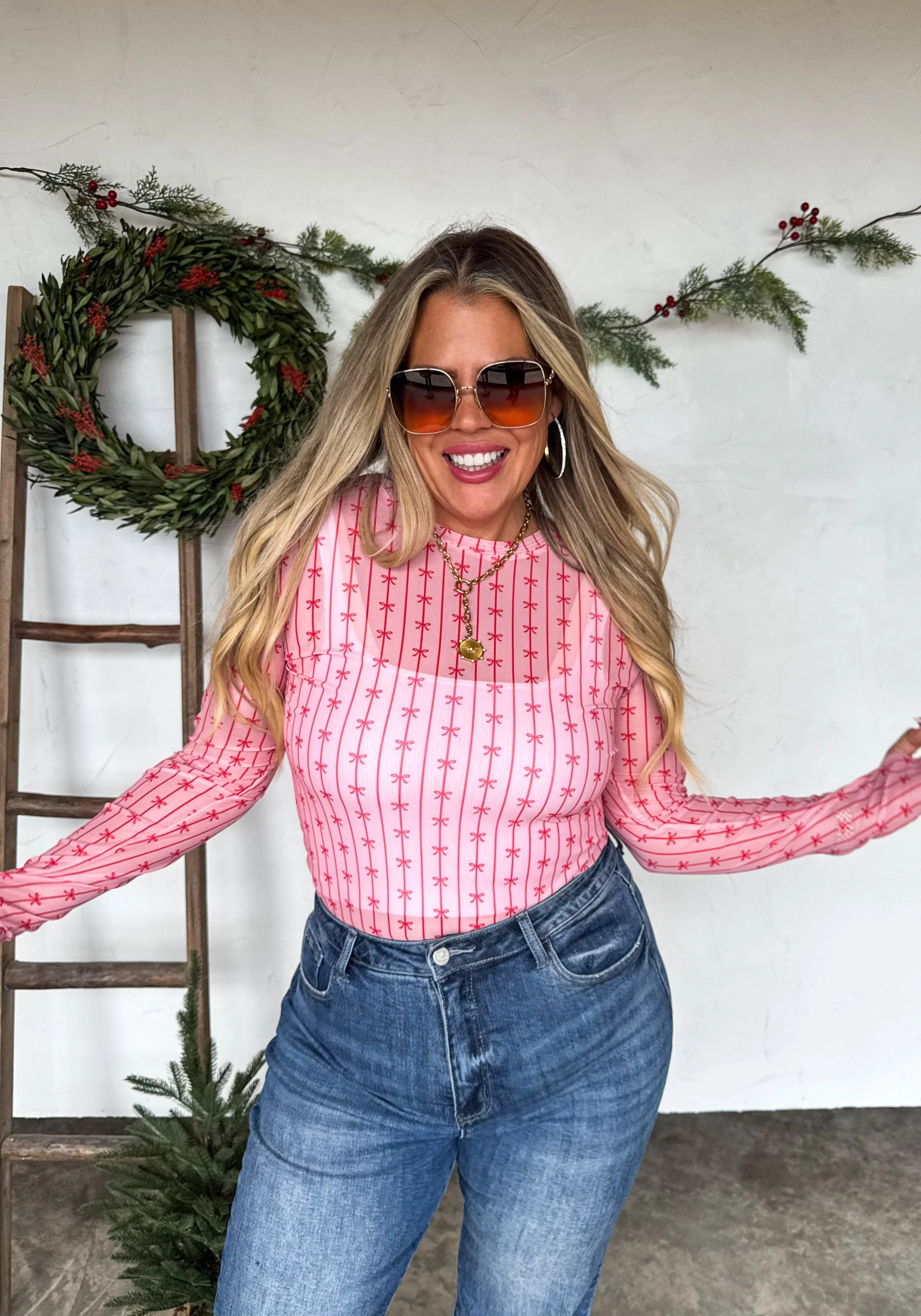 PREORDER: Christmas Printed Mesh Tops-Womens-Stay Foxy Boutique, Florissant, Missouri