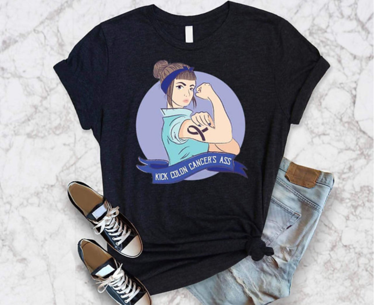 Kick Colon Cancer Graphic T-Graphic T-Stay Foxy Boutique, Florissant, Missouri
