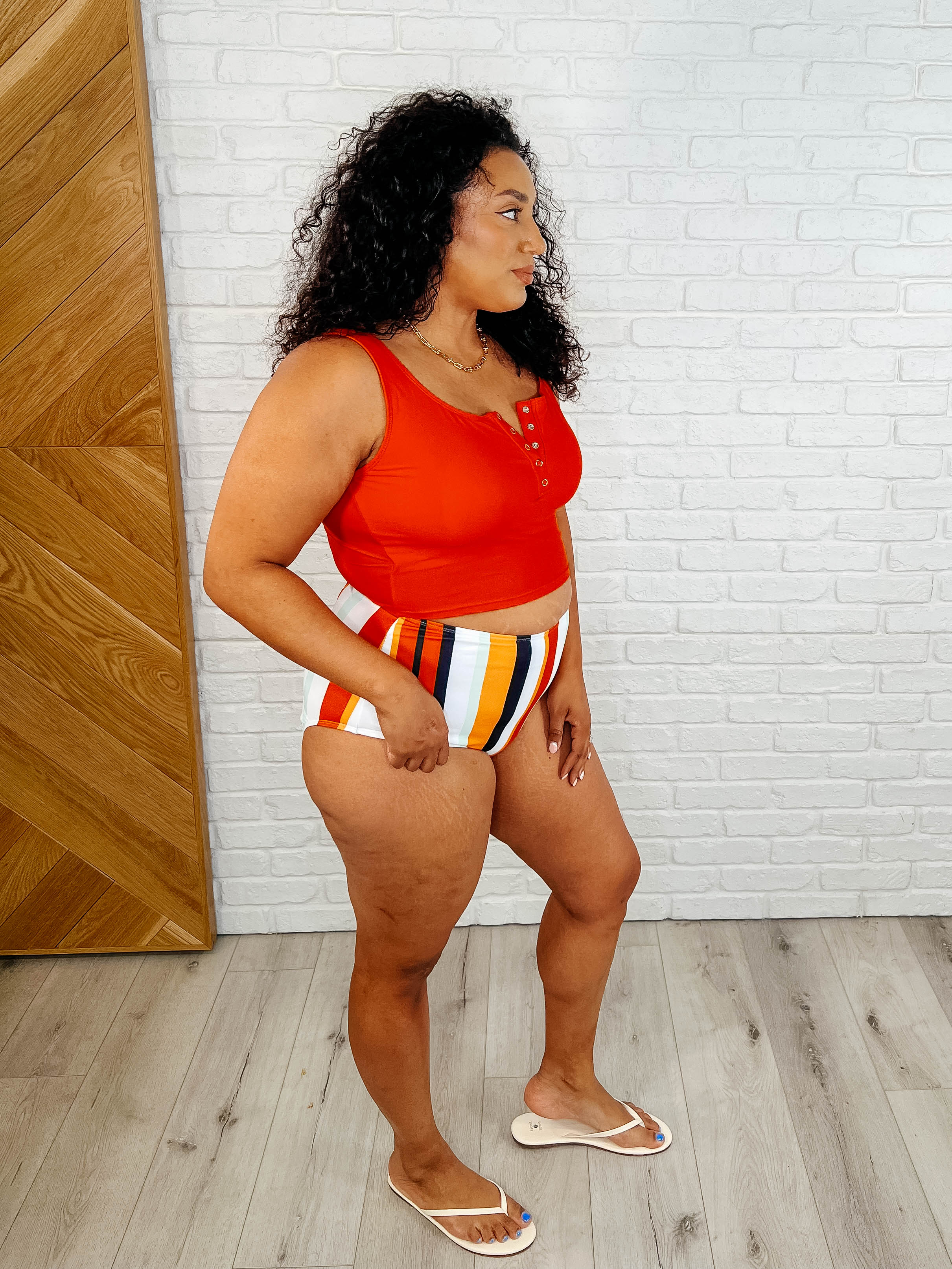 Bermuda Snap Up Swim Top in Red-Swimwear-Stay Foxy Boutique, Florissant, Missouri