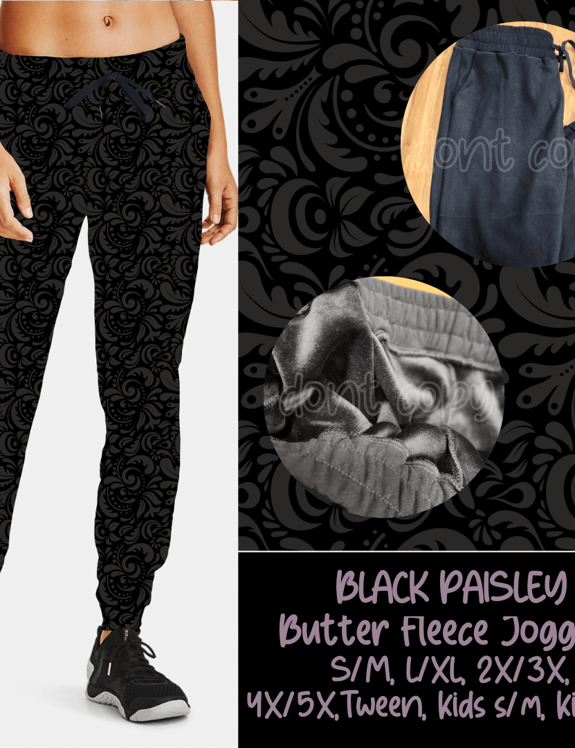 BLACK PAISLEY - BUTTER FLEECE LINED UNISEX JOGGERS-Joggers-Stay Foxy Boutique, Florissant, Missouri