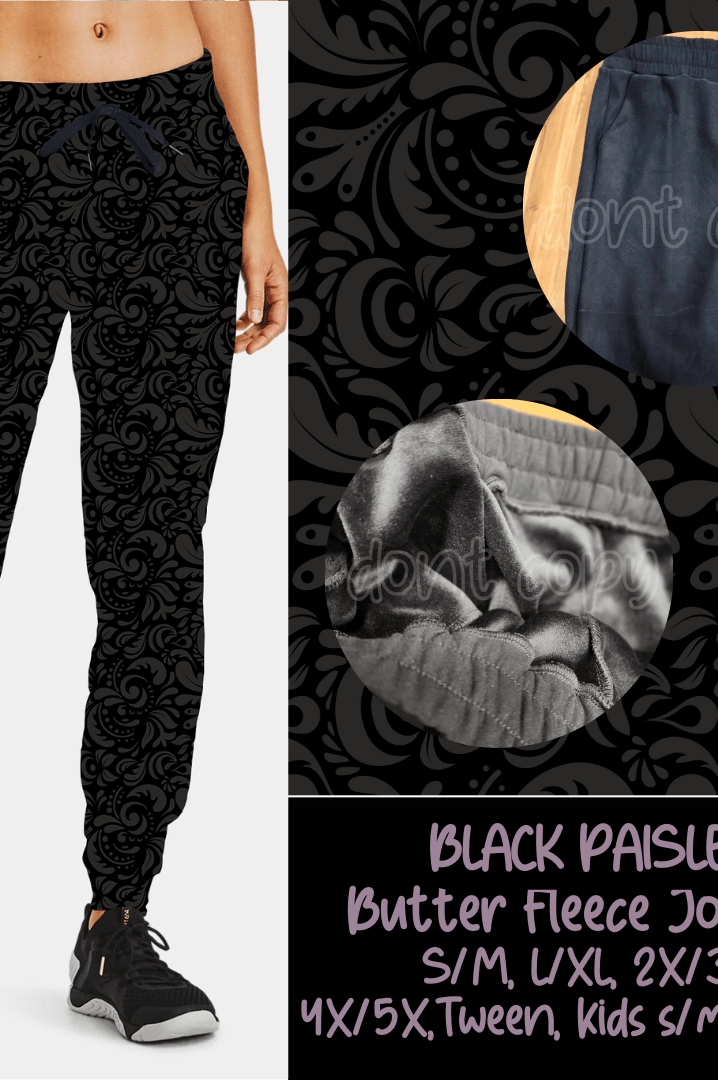 BLACK PAISLEY - BUTTER FLEECE LINED UNISEX JOGGERS-Joggers-Stay Foxy Boutique, Florissant, Missouri