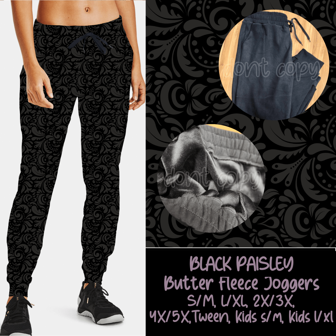 BLACK PAISLEY - BUTTER FLEECE LINED UNISEX JOGGERS-Joggers-Stay Foxy Boutique, Florissant, Missouri