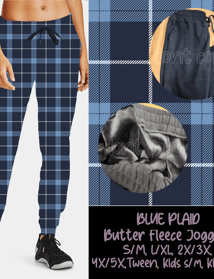 BLUE PLAID - BUTTER FLEECE LINED UNISEX JOGGERS-Joggers-Stay Foxy Boutique, Florissant, Missouri