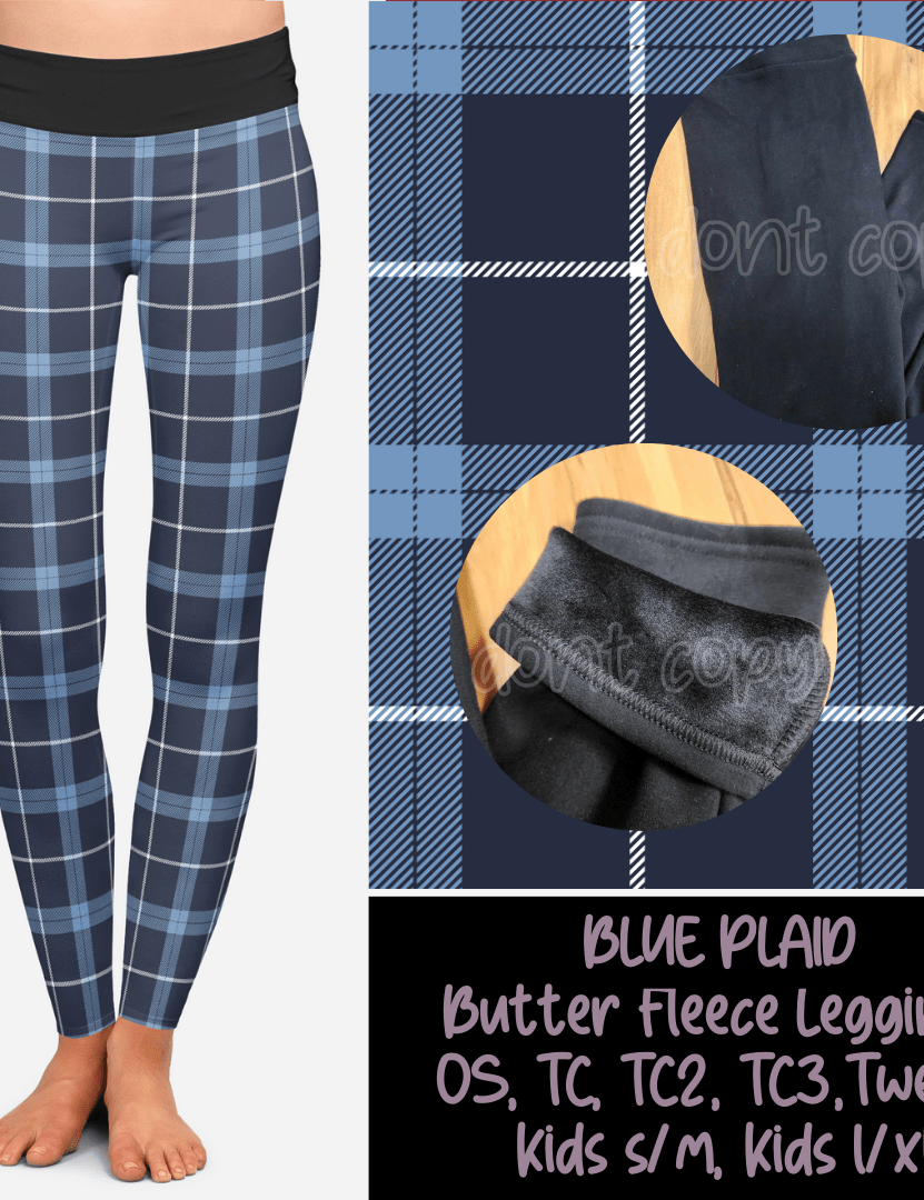 BLUE PLAID - BUTTER FLEECE LINED LEGGINGS-Leggings-Stay Foxy Boutique, Florissant, Missouri