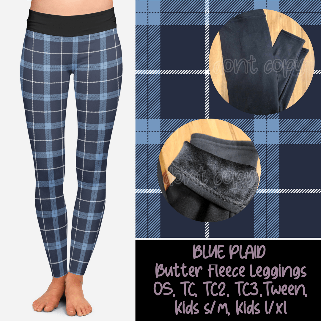 BLUE PLAID - BUTTER FLEECE LINED LEGGINGS-Leggings-Stay Foxy Boutique, Florissant, Missouri