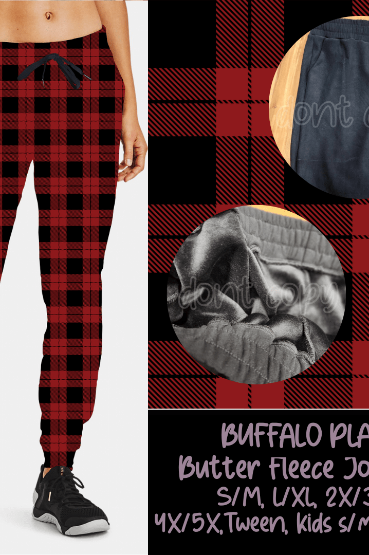 BUFFALO PLAID - BUTTER FLEECE LINED UNISEX JOGGERS-Joggers-Stay Foxy Boutique, Florissant, Missouri