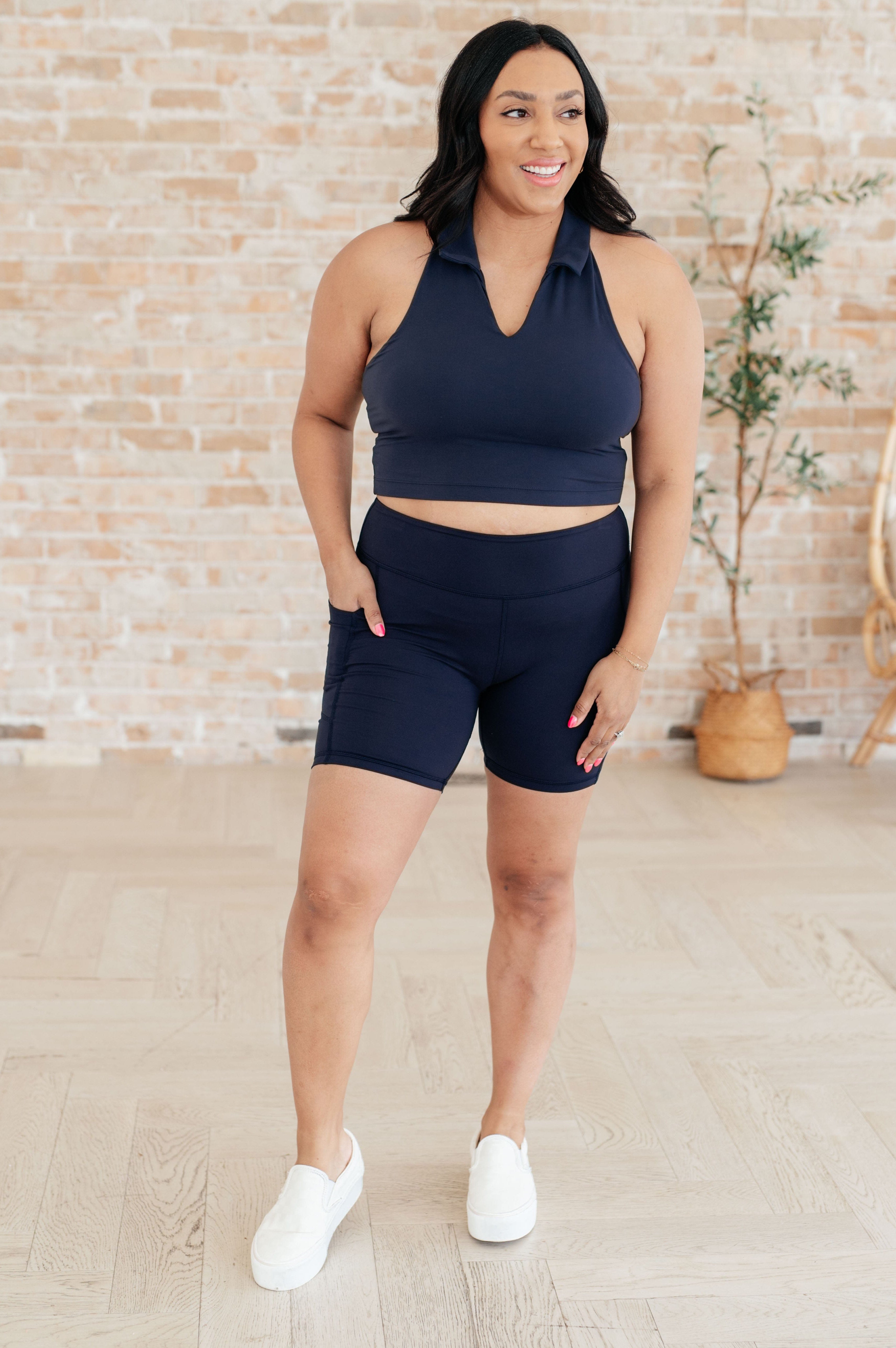 Getting Active Biker Shorts in Navy-Athleisure-Stay Foxy Boutique, Florissant, Missouri