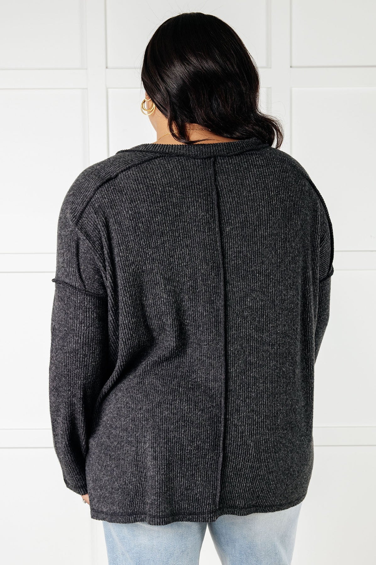 Basically Freezing Brushed Hacci Top in Black-Tops-Stay Foxy Boutique, Florissant, Missouri