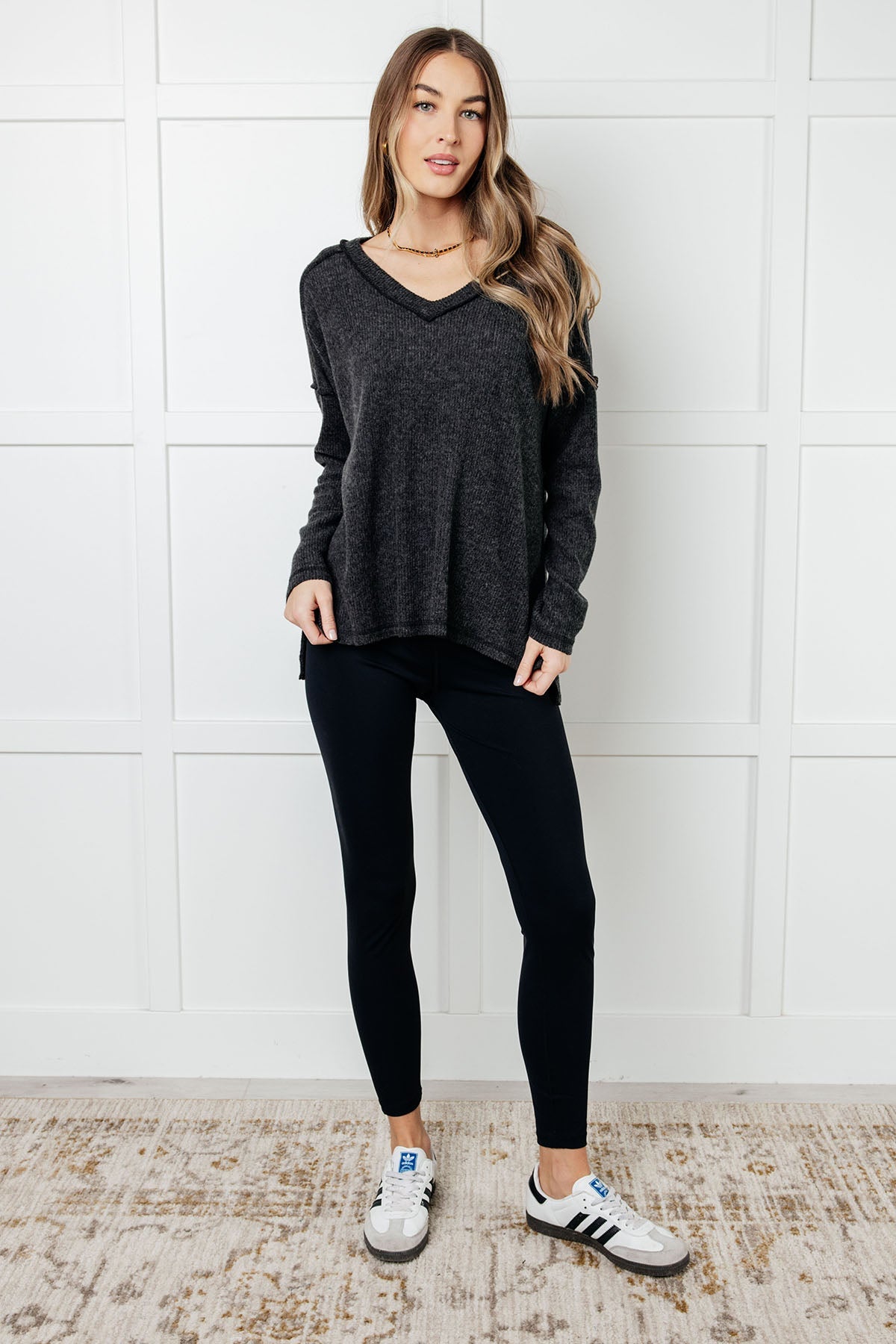 Basically Freezing Brushed Hacci Top in Black-Tops-Stay Foxy Boutique, Florissant, Missouri