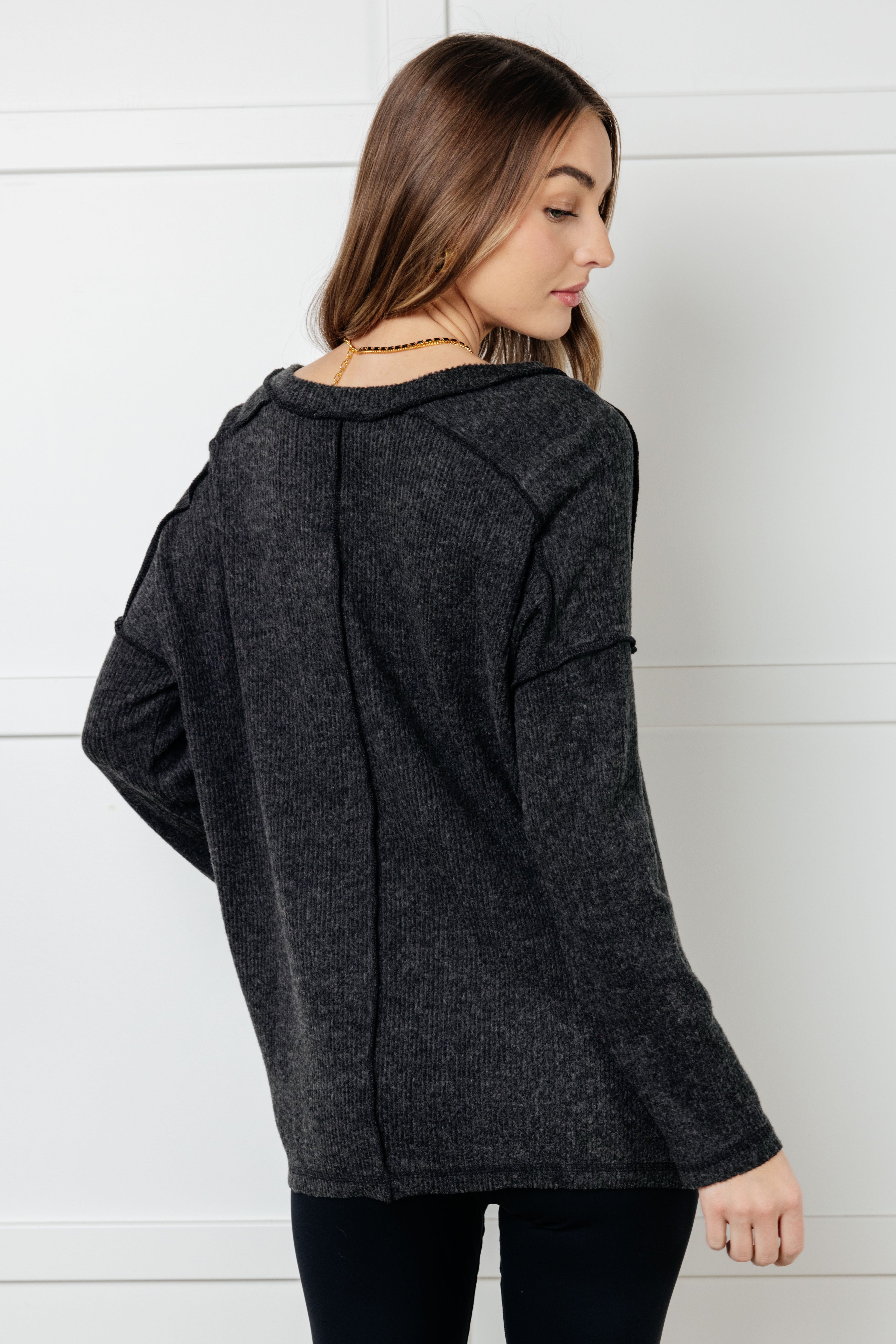Basically Freezing Brushed Hacci Top in Black-Tops-Stay Foxy Boutique, Florissant, Missouri