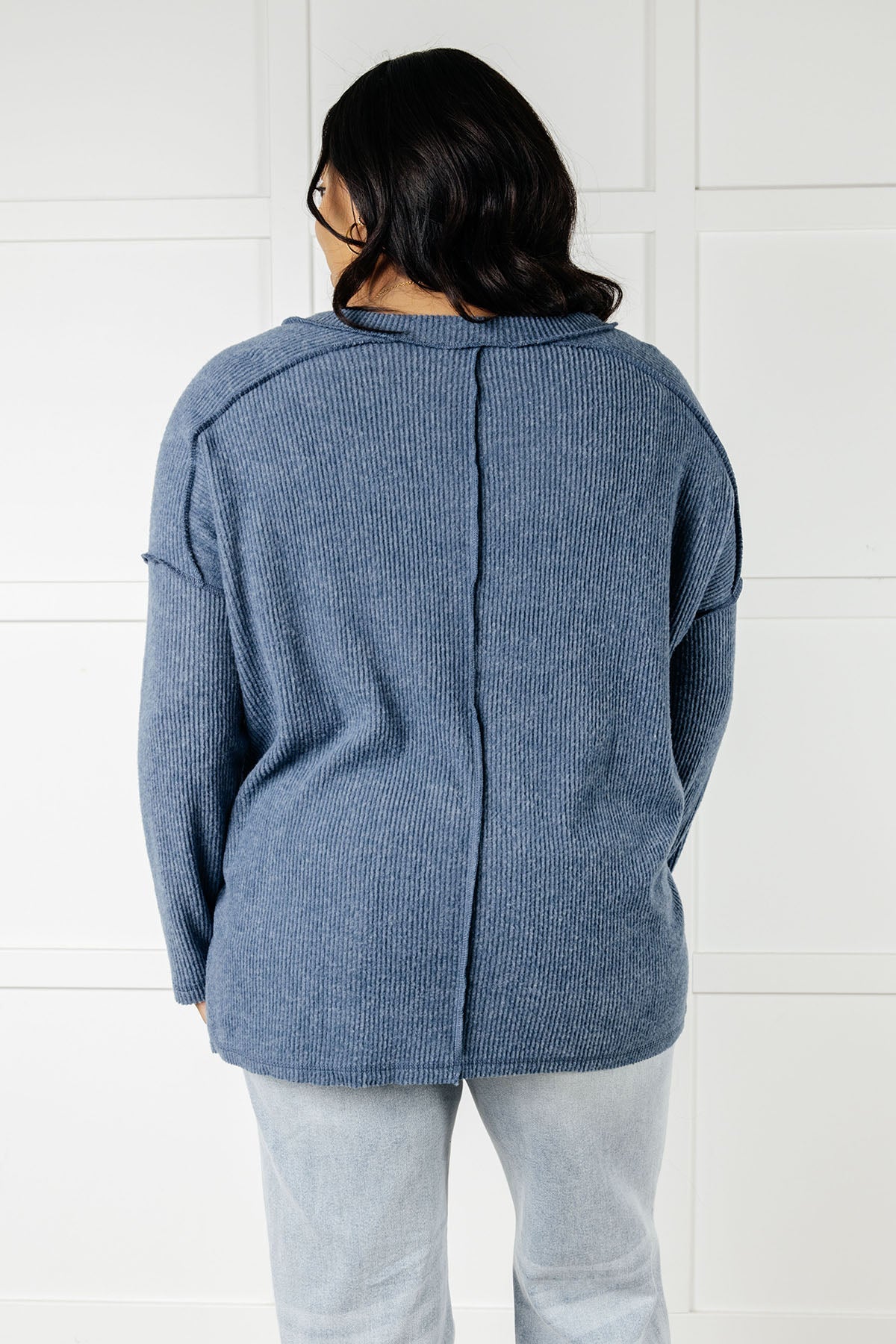 Basically Freezing Brushed Hacci Top in Dusty Blue-Tops-Stay Foxy Boutique, Florissant, Missouri