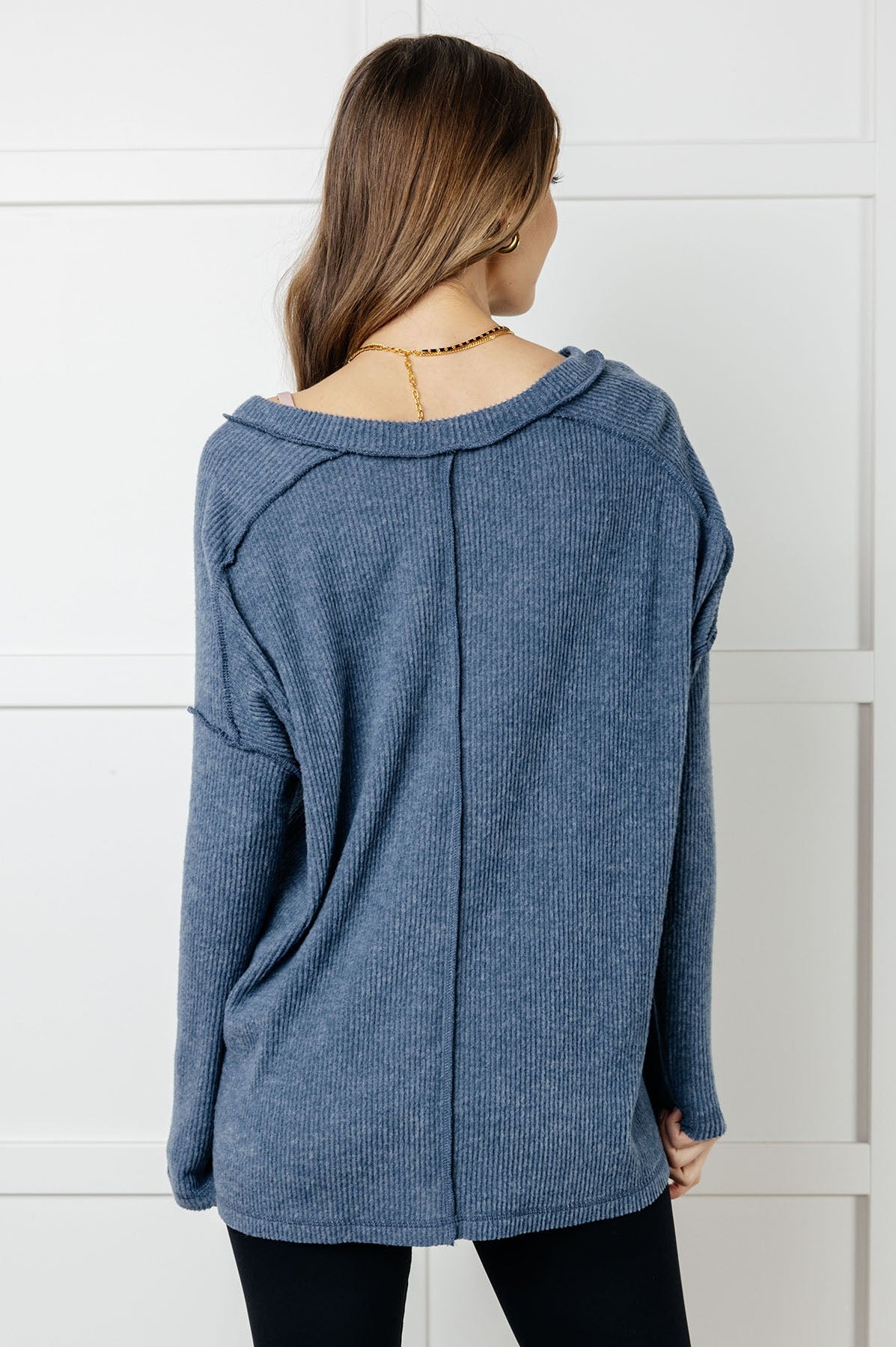 Basically Freezing Brushed Hacci Top in Dusty Blue-Tops-Stay Foxy Boutique, Florissant, Missouri