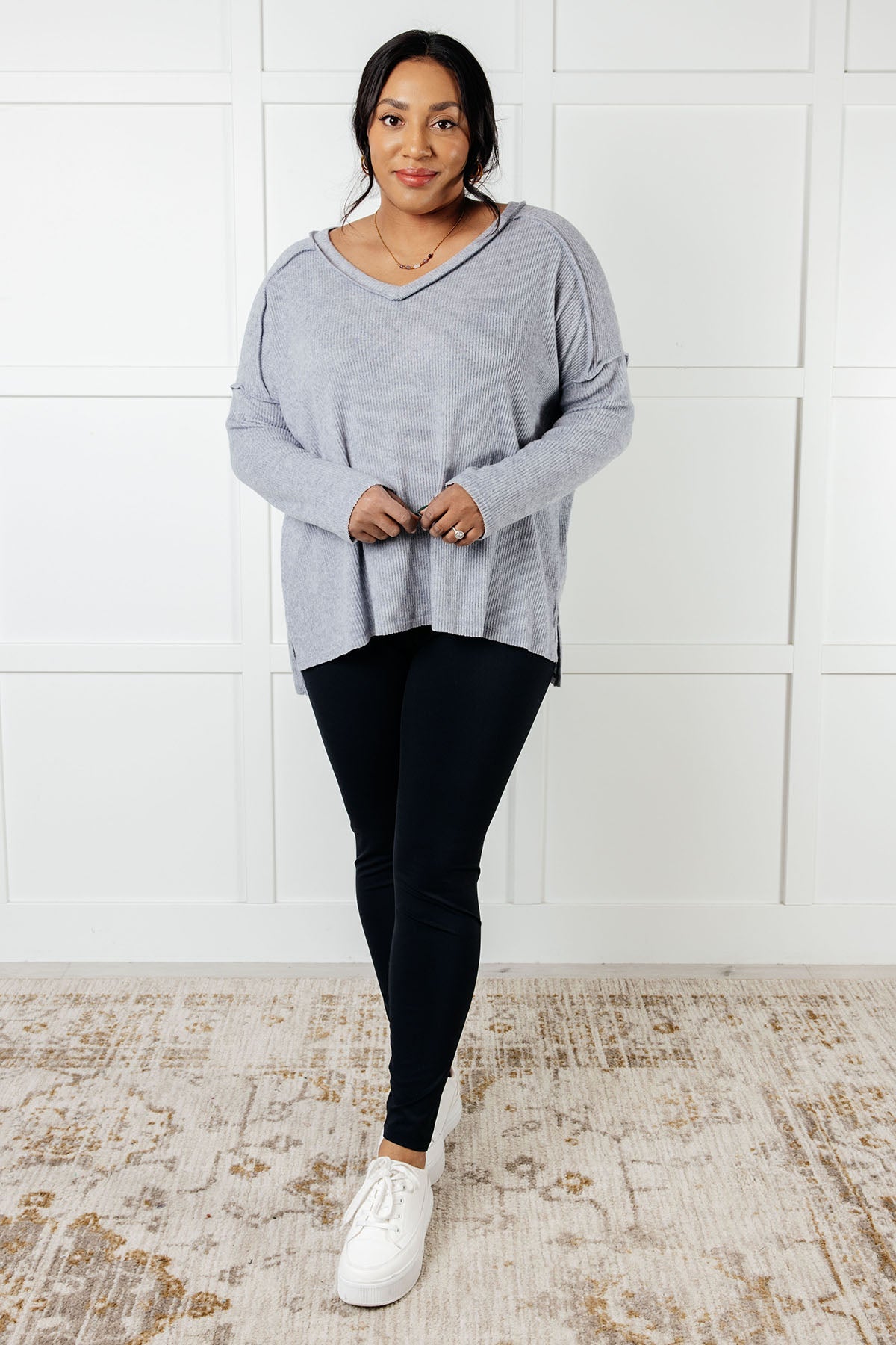 Basically Freezing Brushed Hacci Top in Heather Grey-Tops-Stay Foxy Boutique, Florissant, Missouri