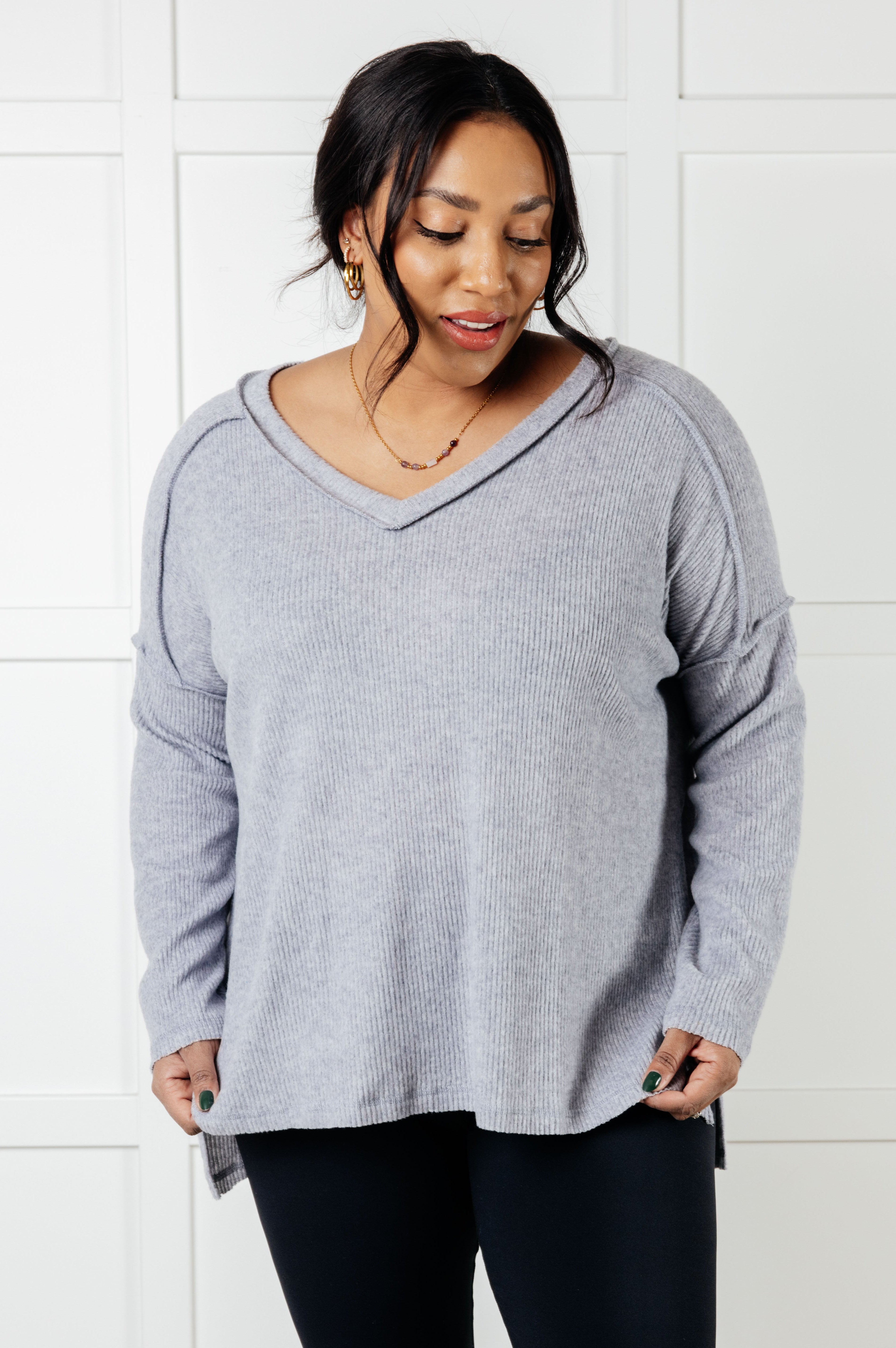Basically Freezing Brushed Hacci Top in Heather Grey-Tops-Stay Foxy Boutique, Florissant, Missouri