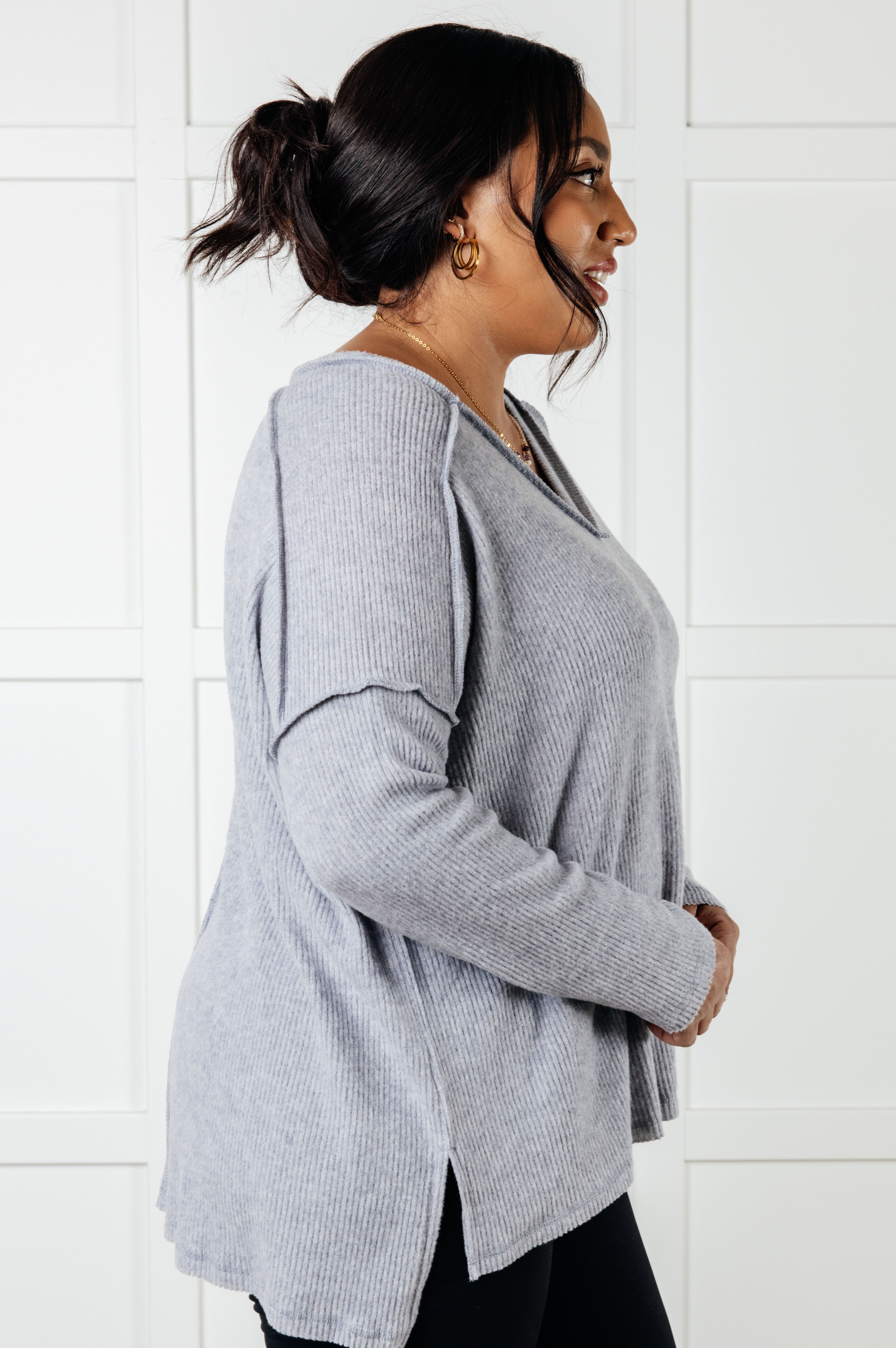 Basically Freezing Brushed Hacci Top in Heather Grey-Tops-Stay Foxy Boutique, Florissant, Missouri