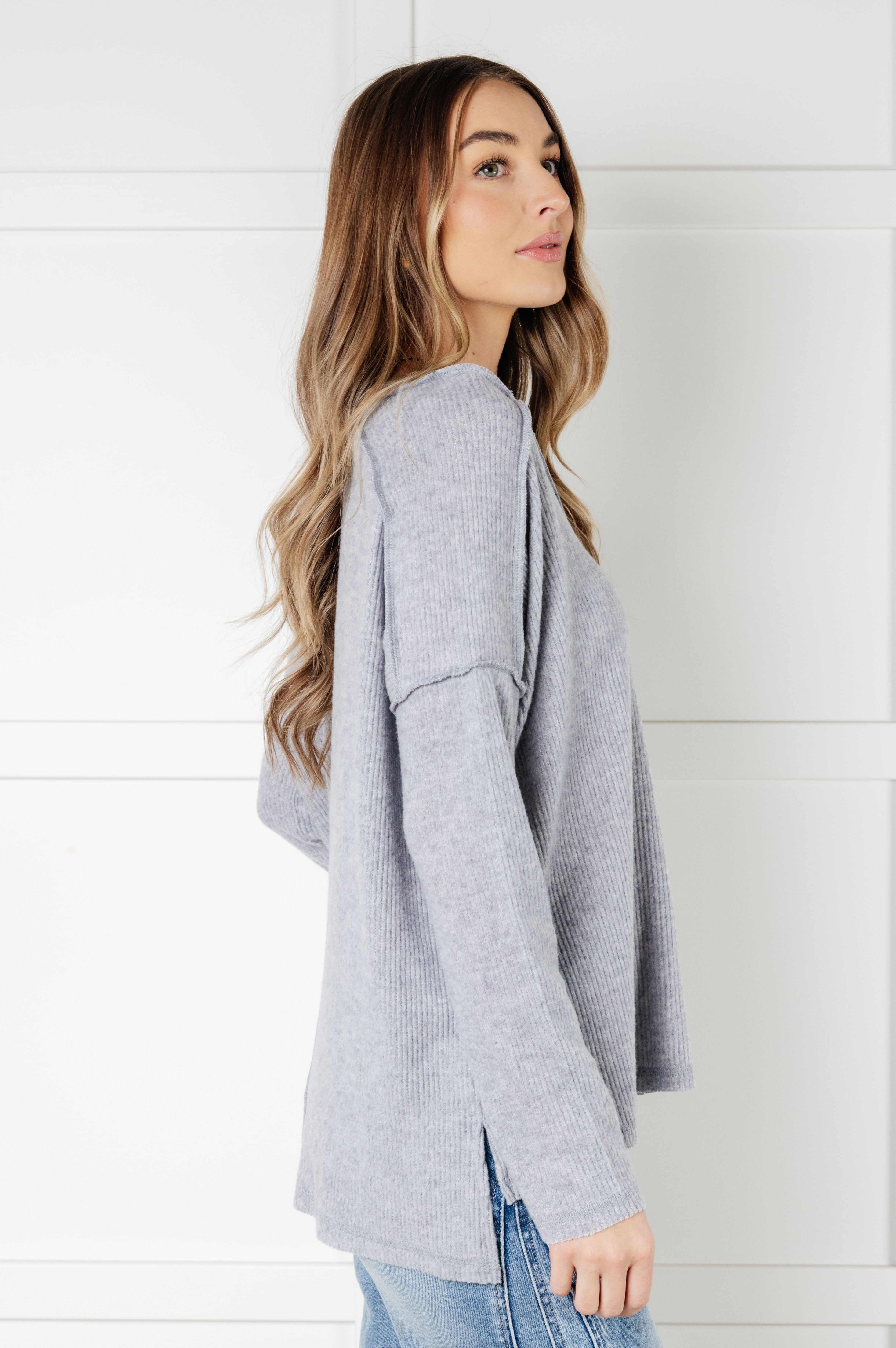 Basically Freezing Brushed Hacci Top in Heather Grey-Tops-Stay Foxy Boutique, Florissant, Missouri