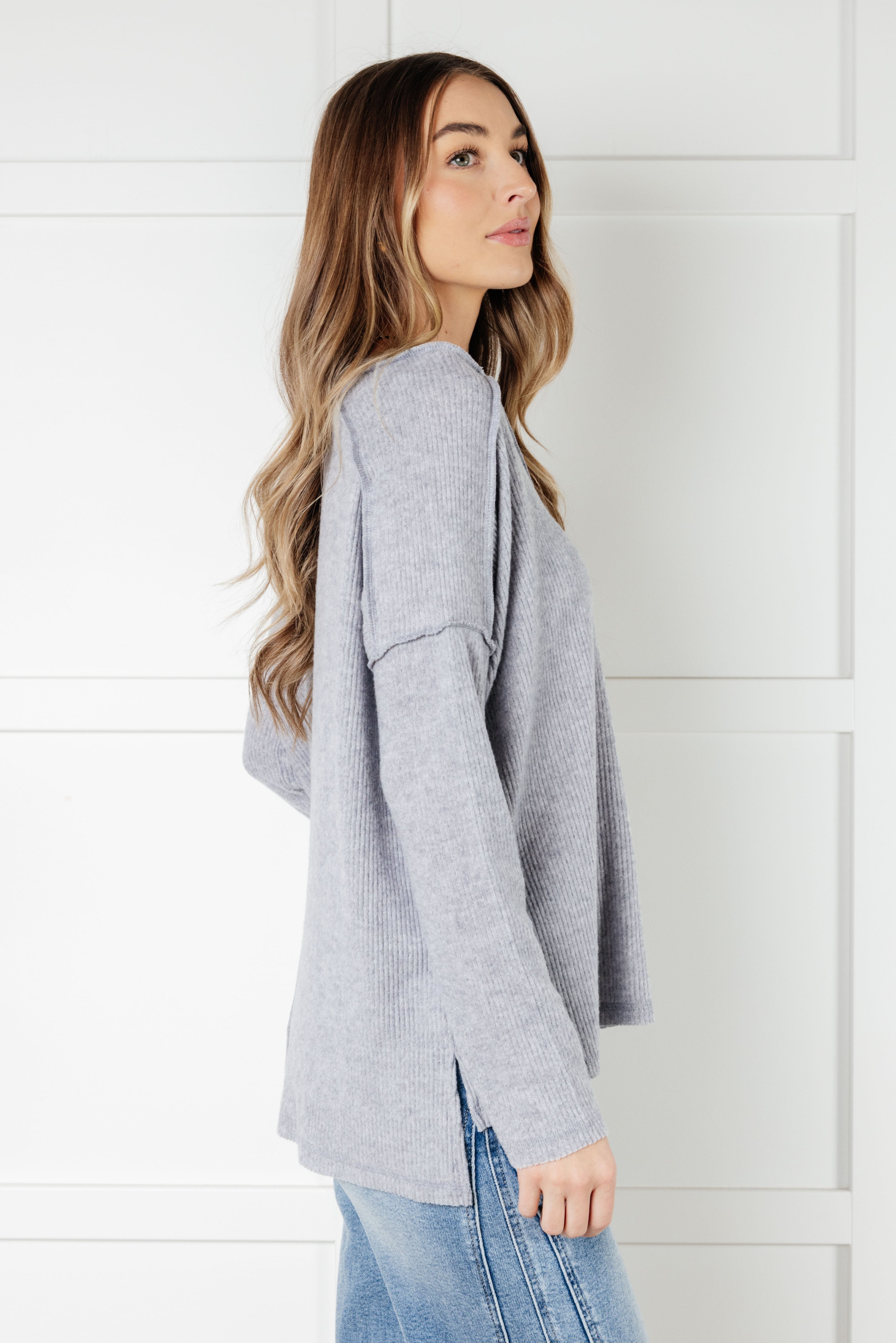 Basically Freezing Brushed Hacci Top in Heather Grey-Tops-Stay Foxy Boutique, Florissant, Missouri