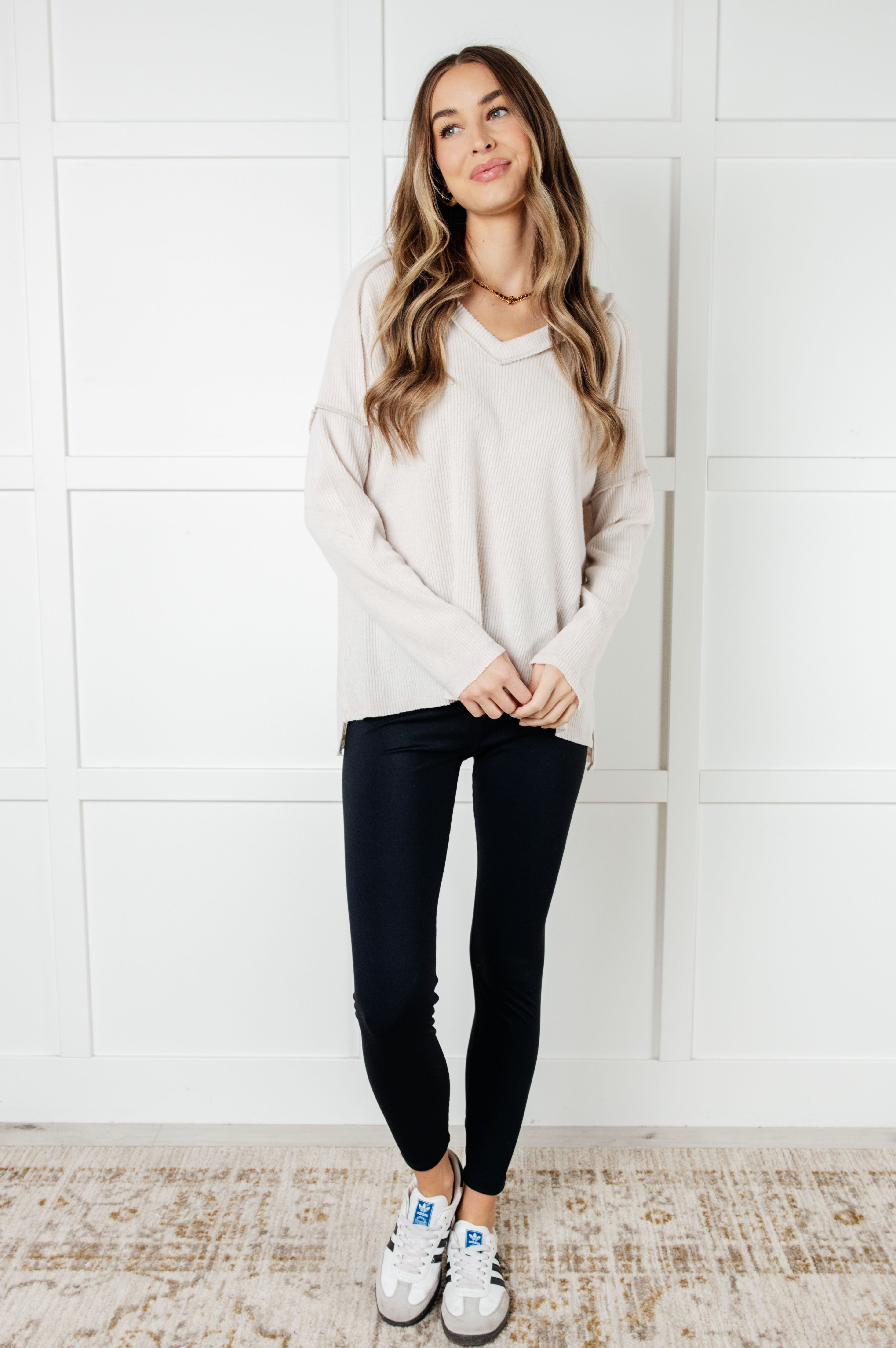 Basically Freezing Brushed Hacci Top in Sand Beige-Tops-Stay Foxy Boutique, Florissant, Missouri