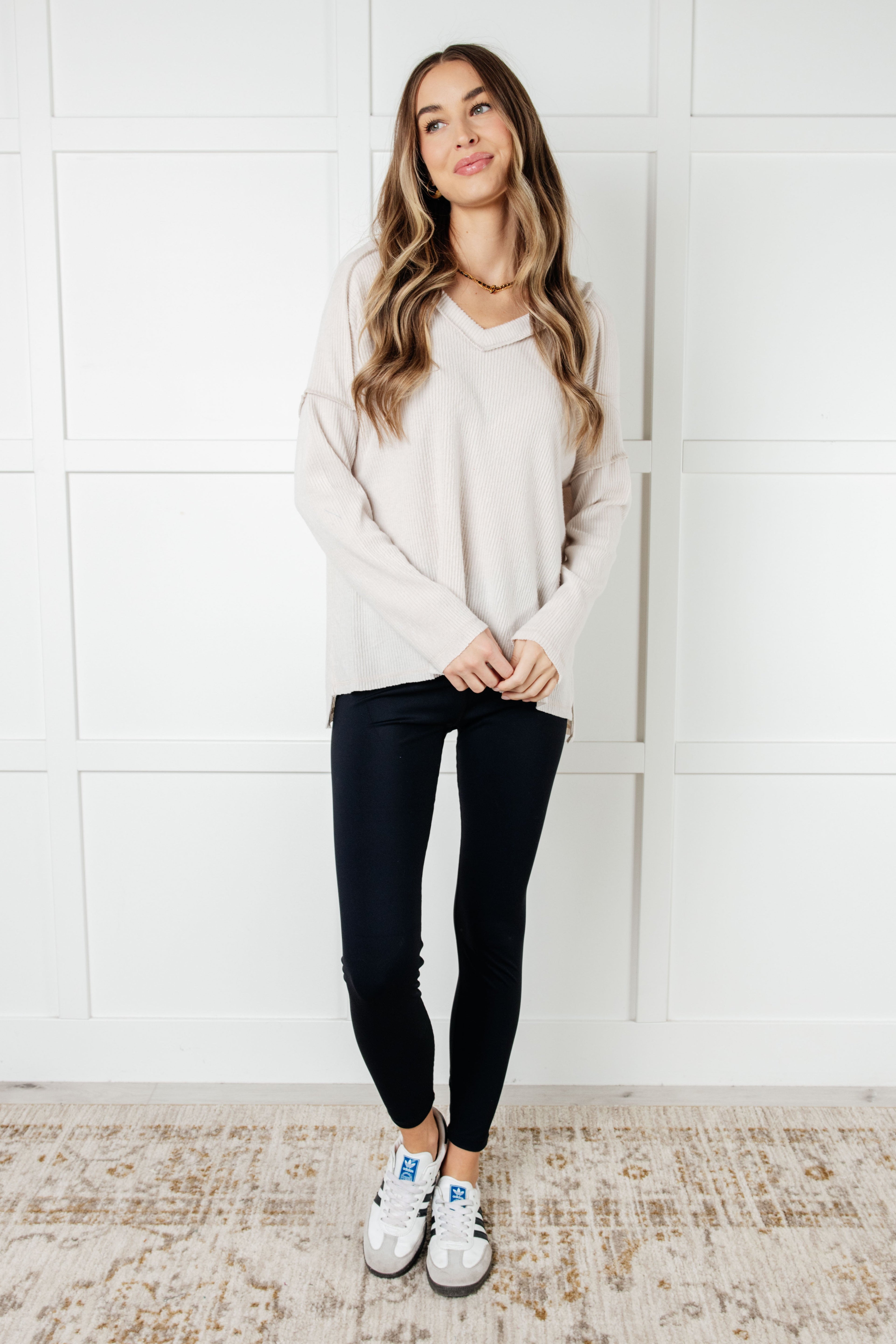 Basically Freezing Brushed Hacci Top in Sand Beige-Tops-Stay Foxy Boutique, Florissant, Missouri