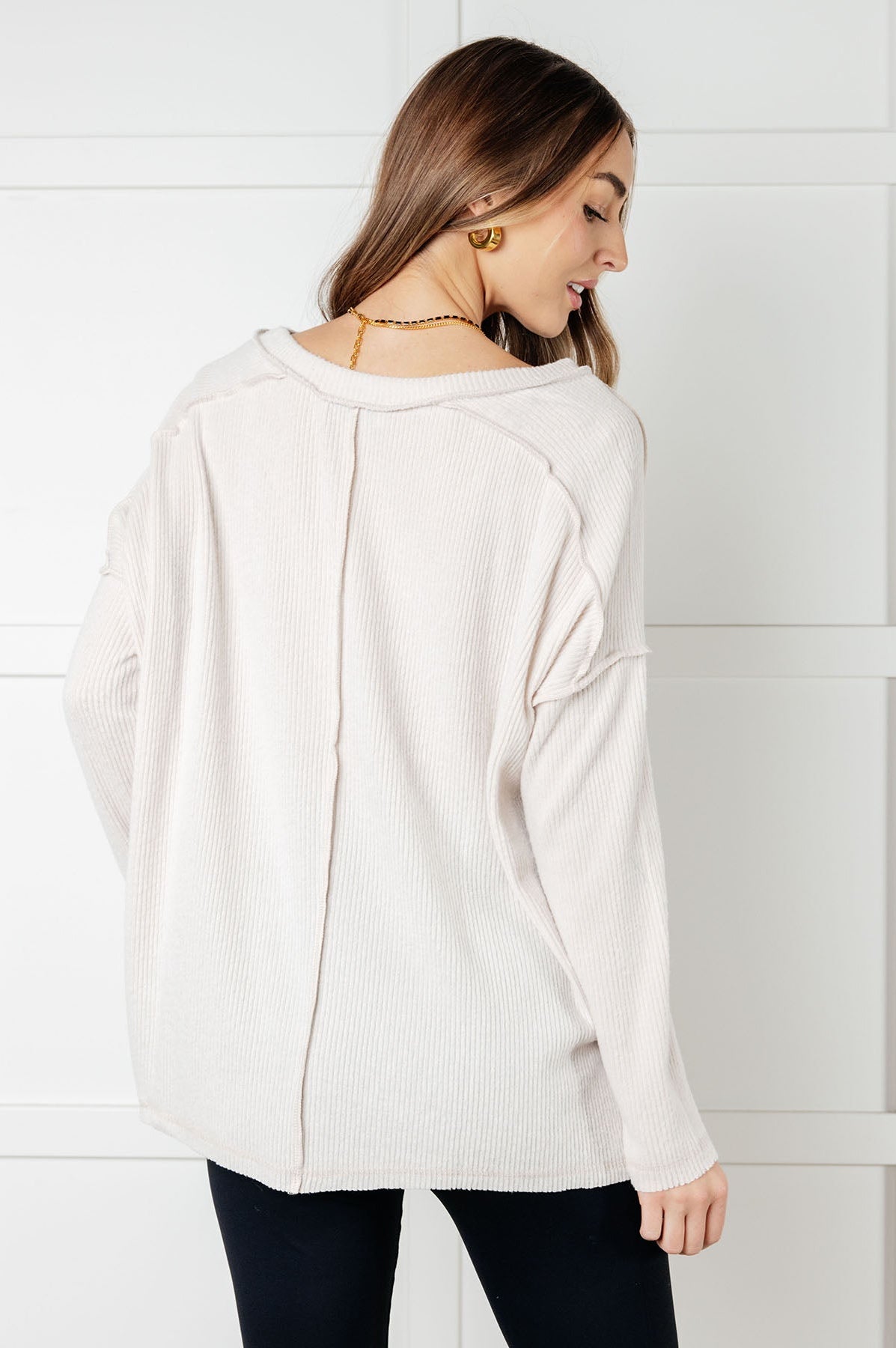 Basically Freezing Brushed Hacci Top in Sand Beige-Tops-Stay Foxy Boutique, Florissant, Missouri