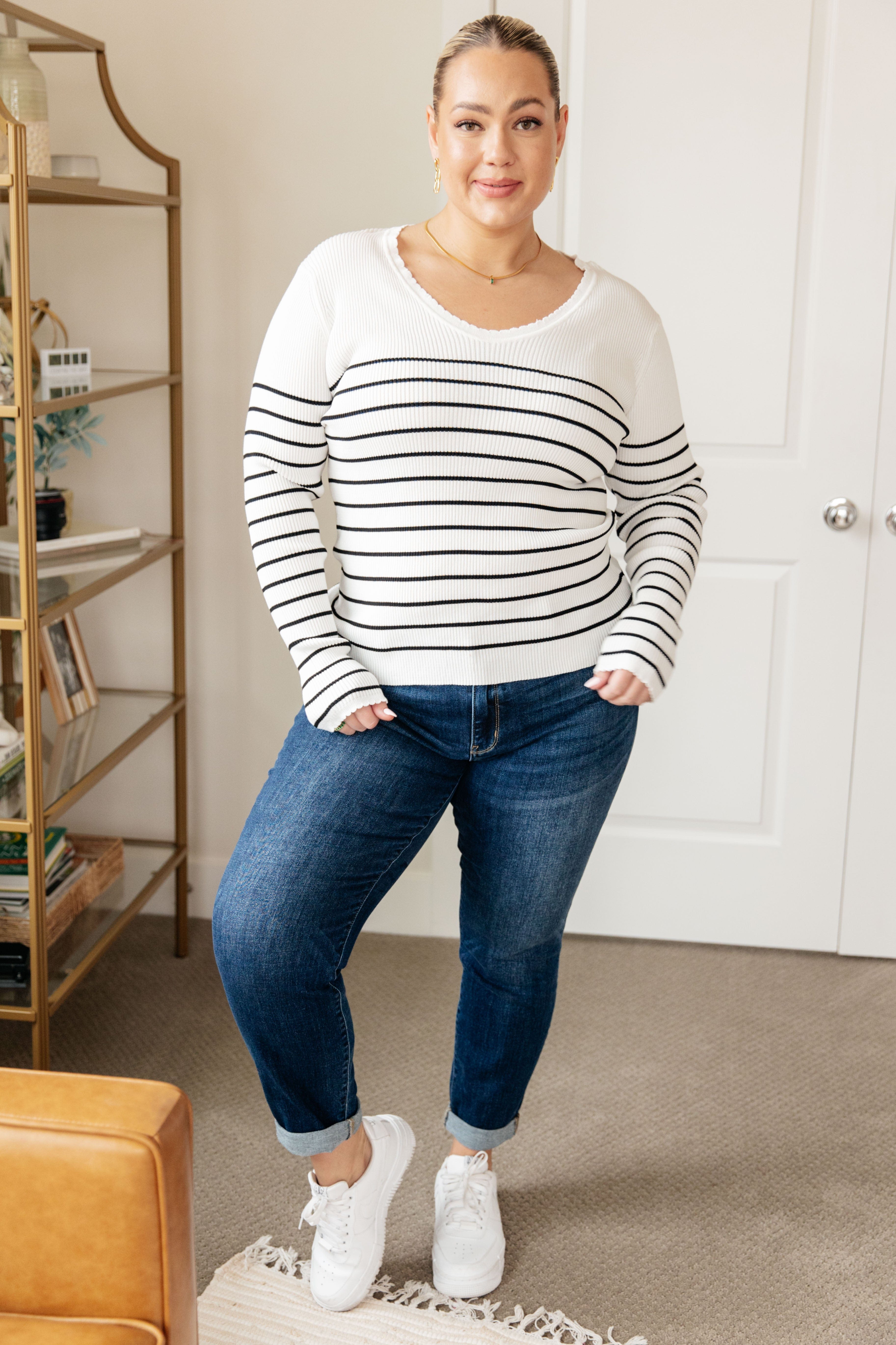 Be Still V-Neck Striped Sweater-Womens-Stay Foxy Boutique, Florissant, Missouri