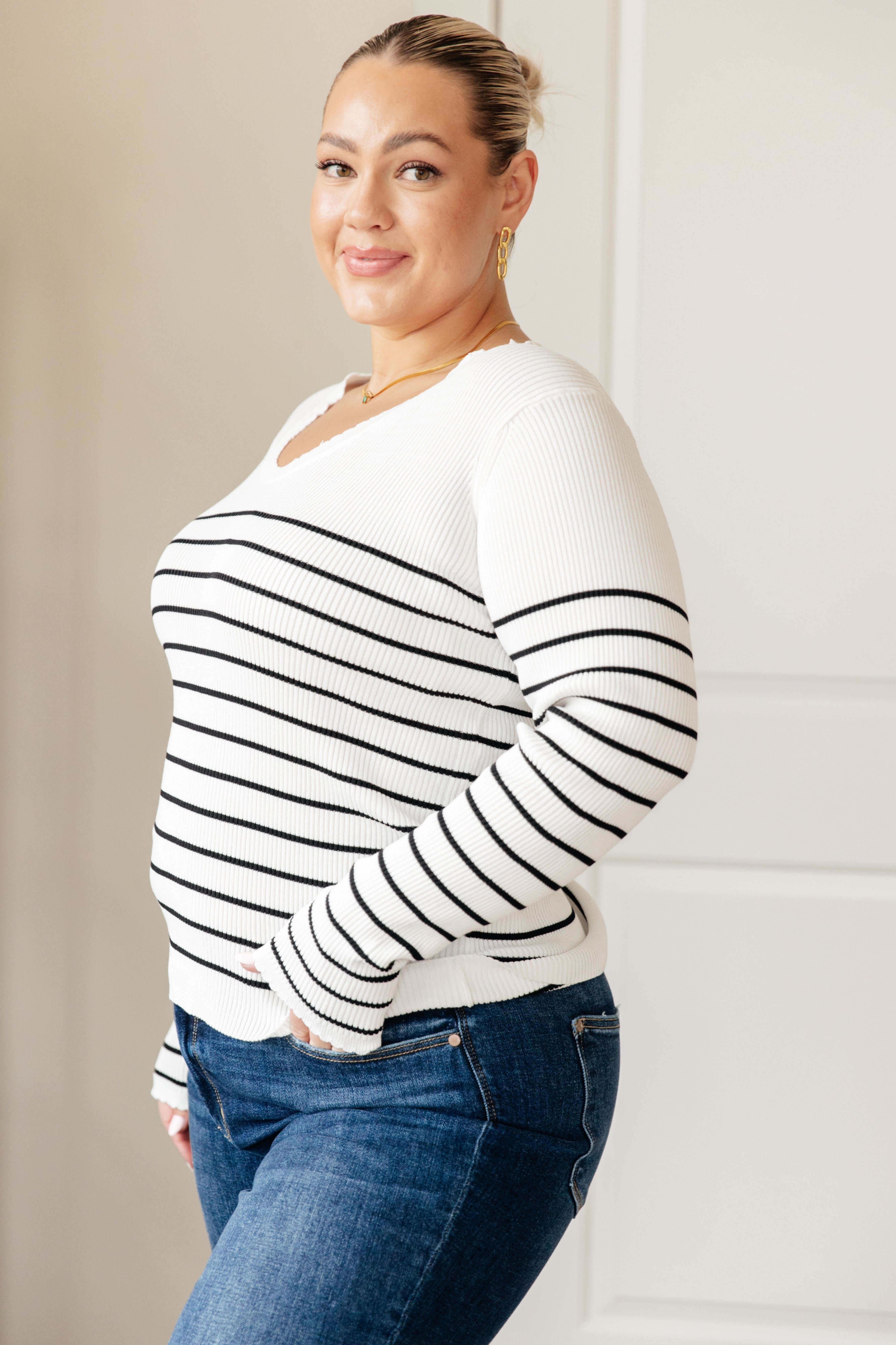 Be Still V-Neck Striped Sweater-Womens-Stay Foxy Boutique, Florissant, Missouri